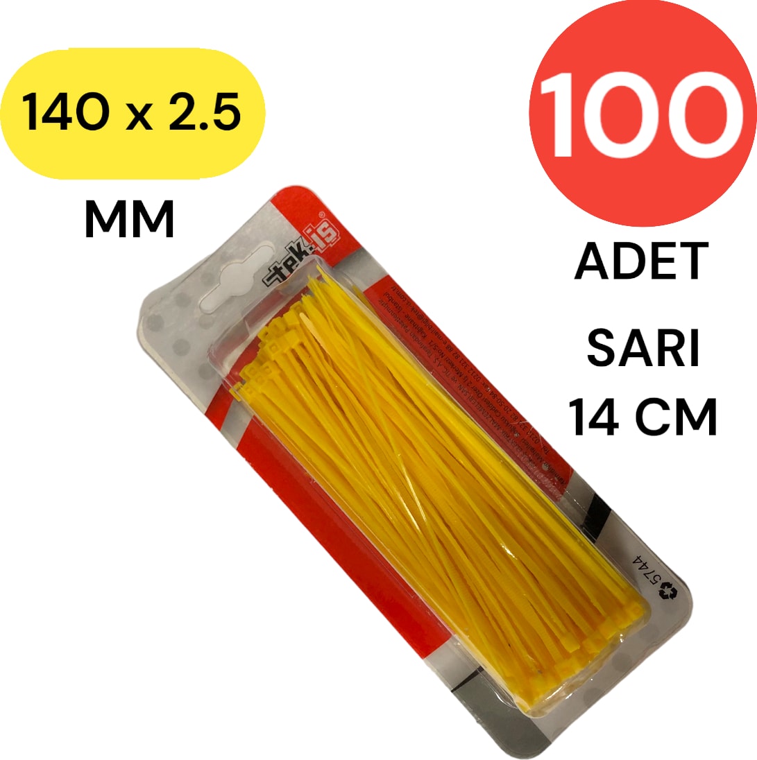 Plastik Kablo Bağı Klipsi Cırt Kelepçe 140 mm x 2.5 mm Sarı 100 Adet