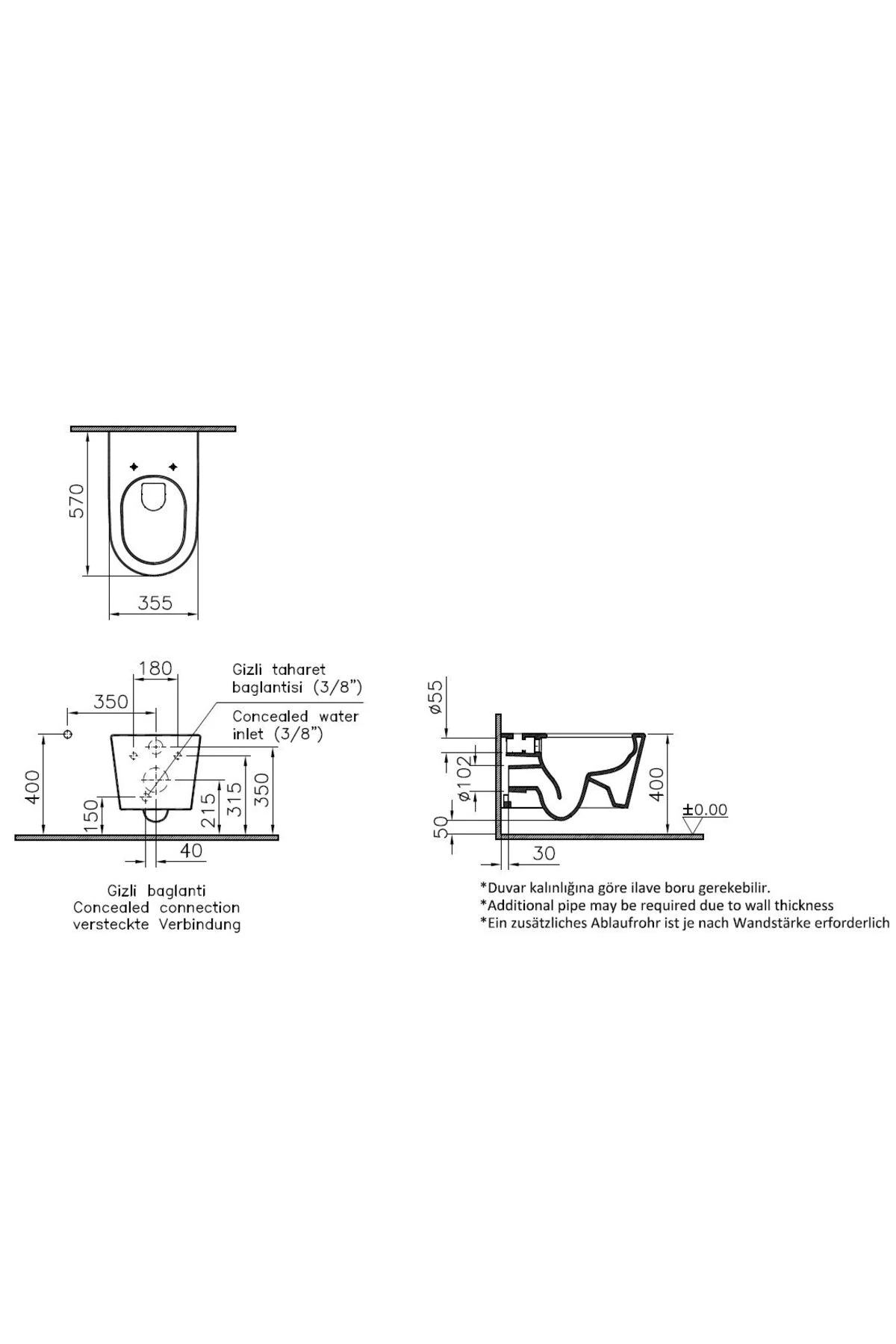 Nest Trendy 5176b003-0559 Rim-ex Asma Klozet, 57 Cm, Beyaz