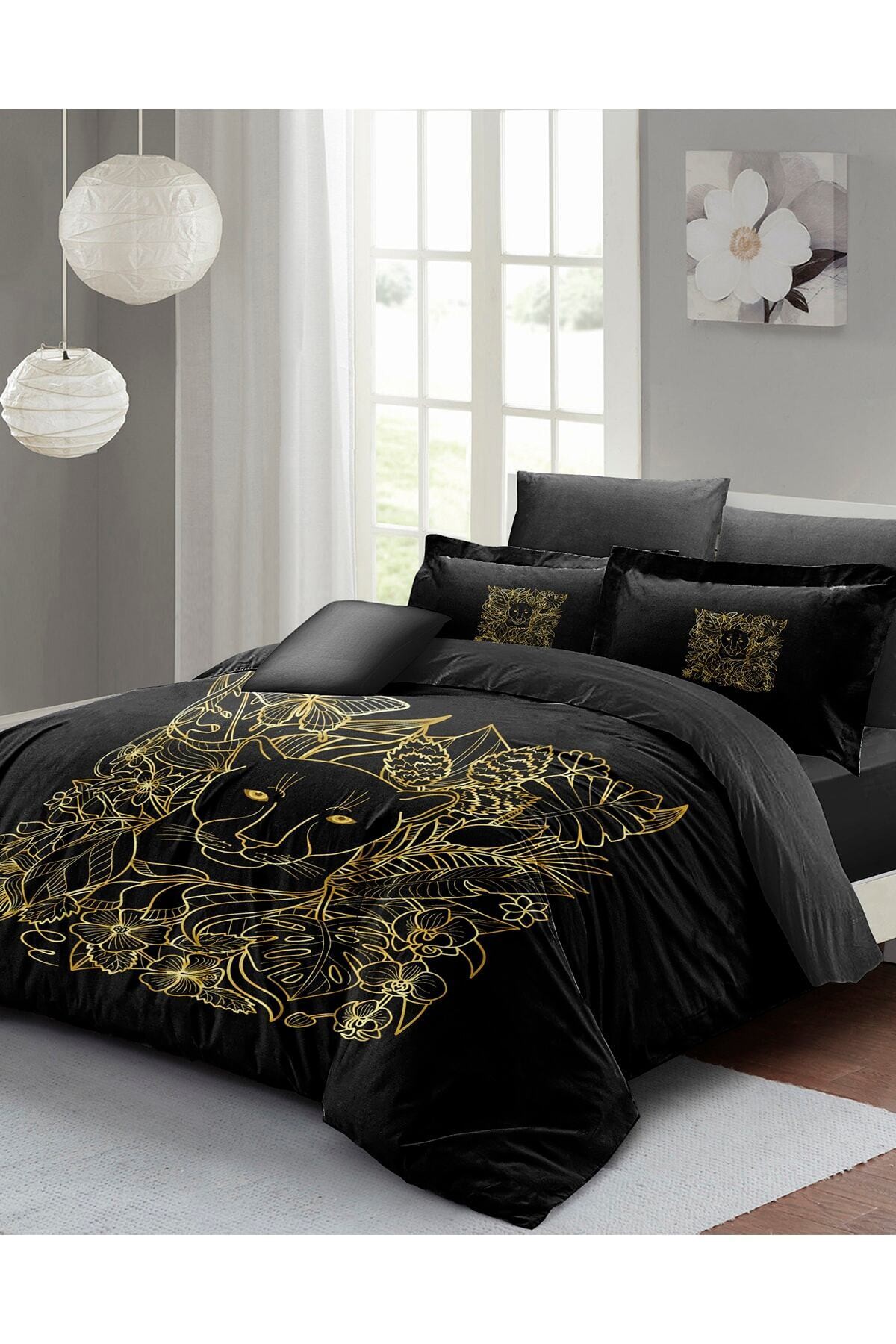 Kıng Sıze Çift Kişilik Nevresim Takımı Pamuk Saten 3d Özel Tasarım Leopar Line 220x240cm