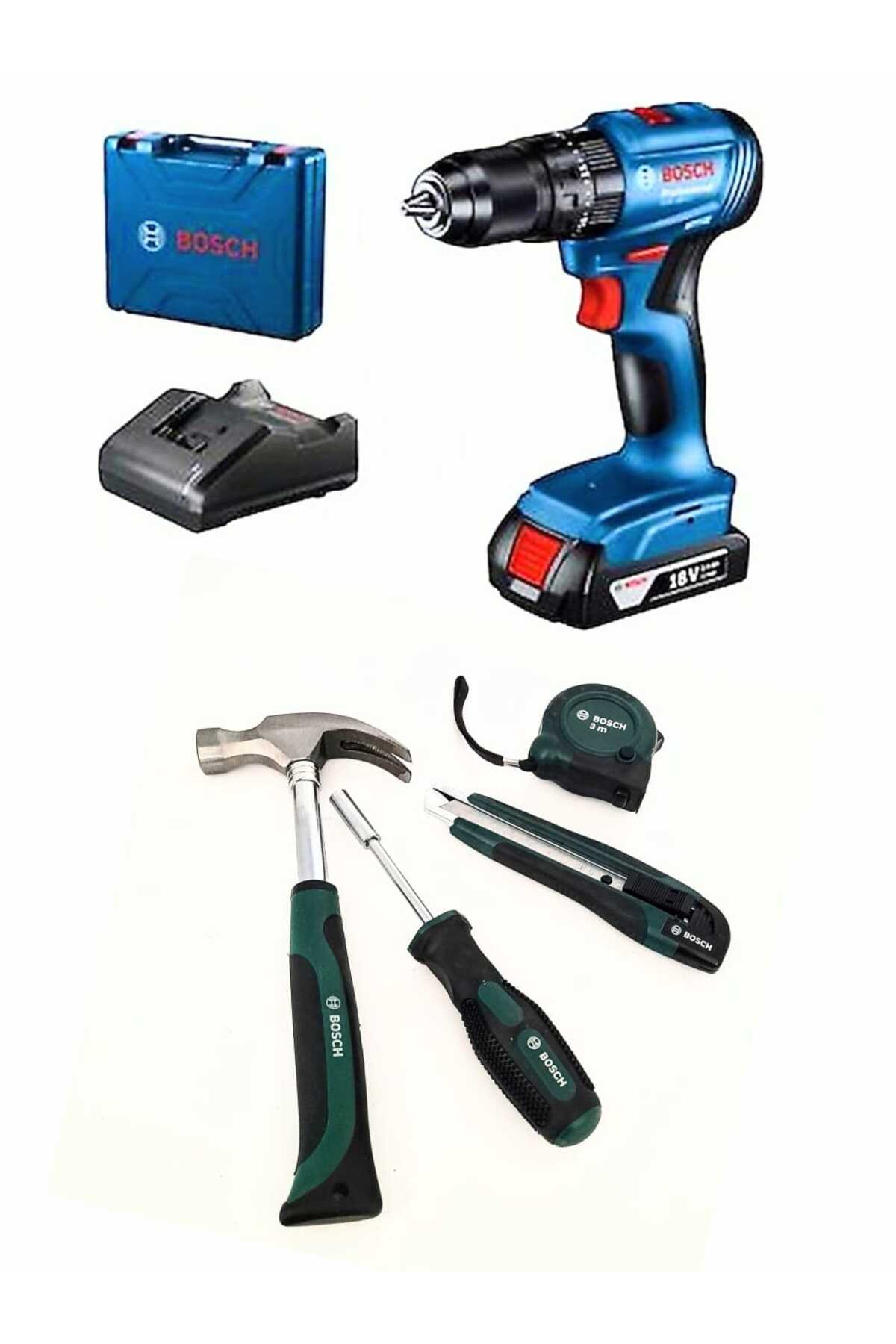 BOSCH Gsb 185 li Tek Batarya ve BOSCH 4 Lü El Aletleri Seti