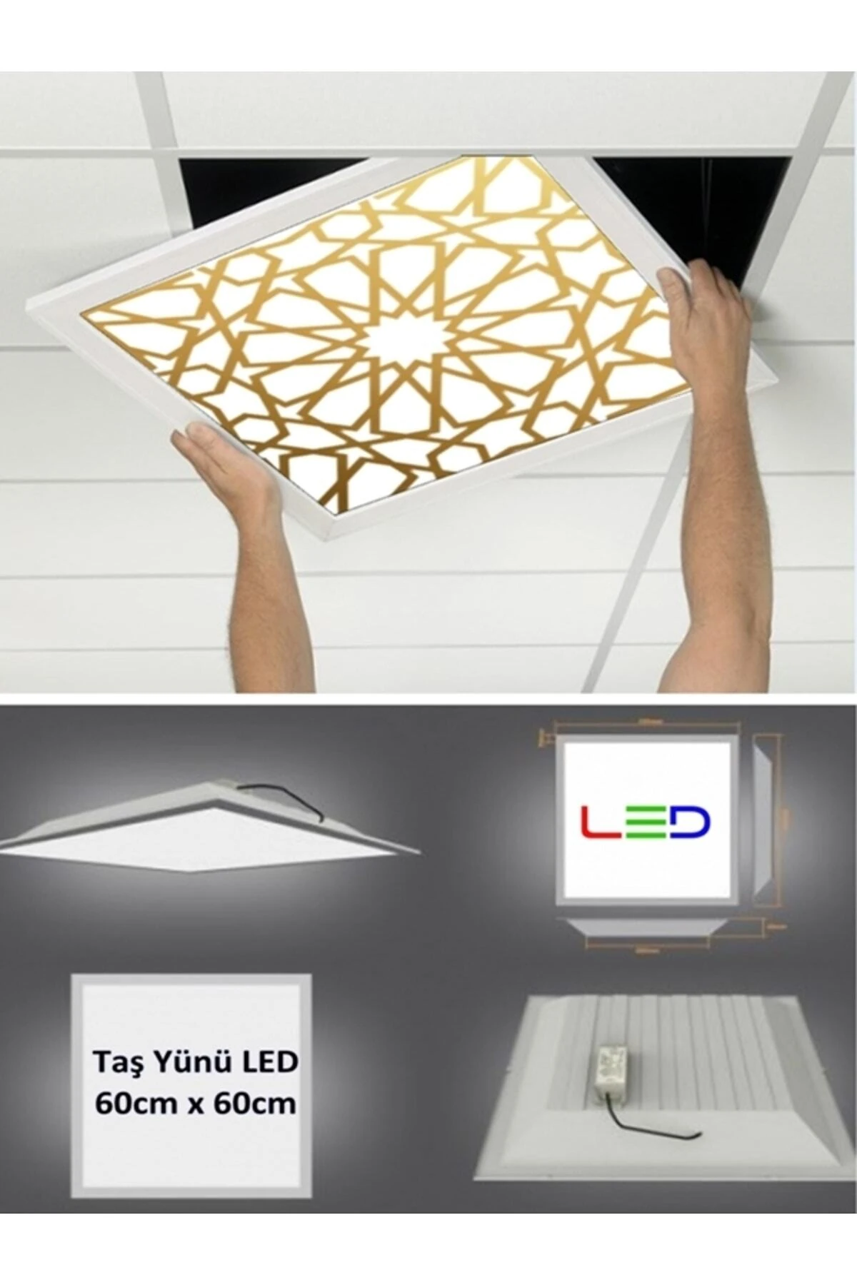 Selçuklu Desen Led Panel-asma Tavan-60cmx60cm-sıva Altı-54w-6500 K- Led Panel Armatür-asma Tavan