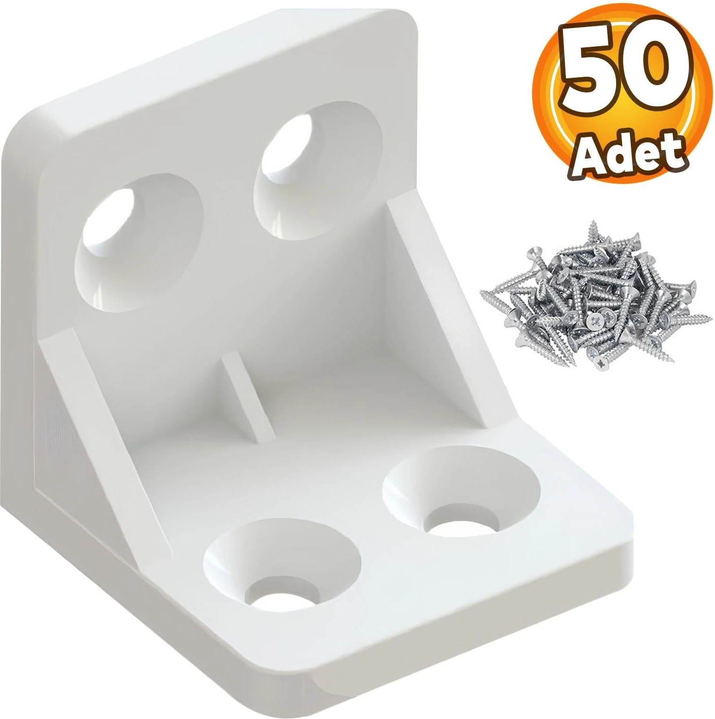 Mobilya Eşya Dolap Köşebent Bağlantı Sabitleme Sabitleyici L Gönye 28x28x28 Mm Plastik (50 ADET)
