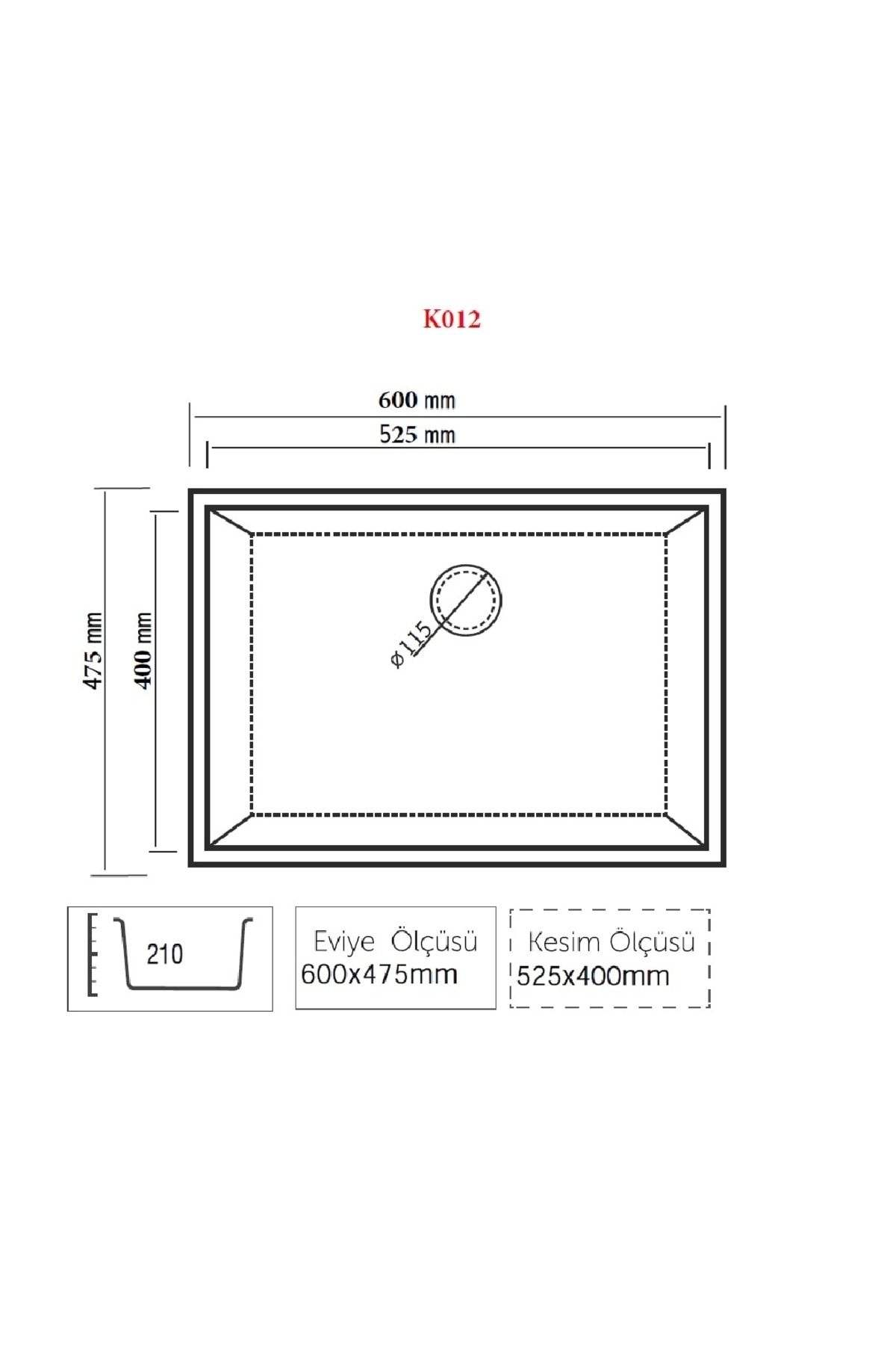 Granit Eviye 60x47,5 Cm Krem Gordion Tezgah Altı
