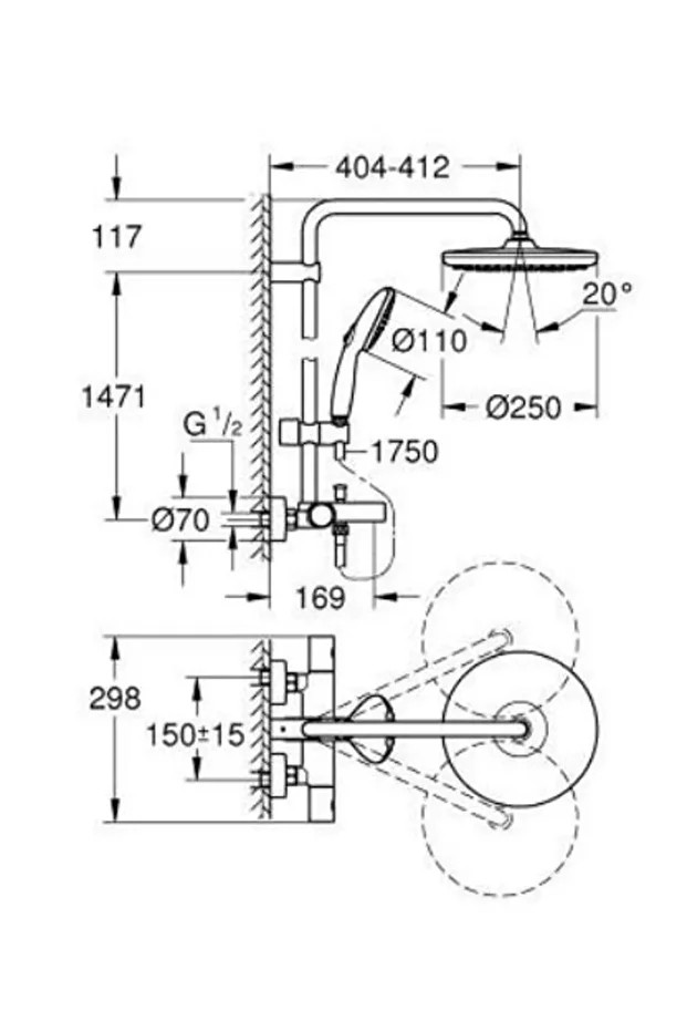 Tempesta 250 Duş Sistemi Termostatik Banyo Bataryalı - 26672001