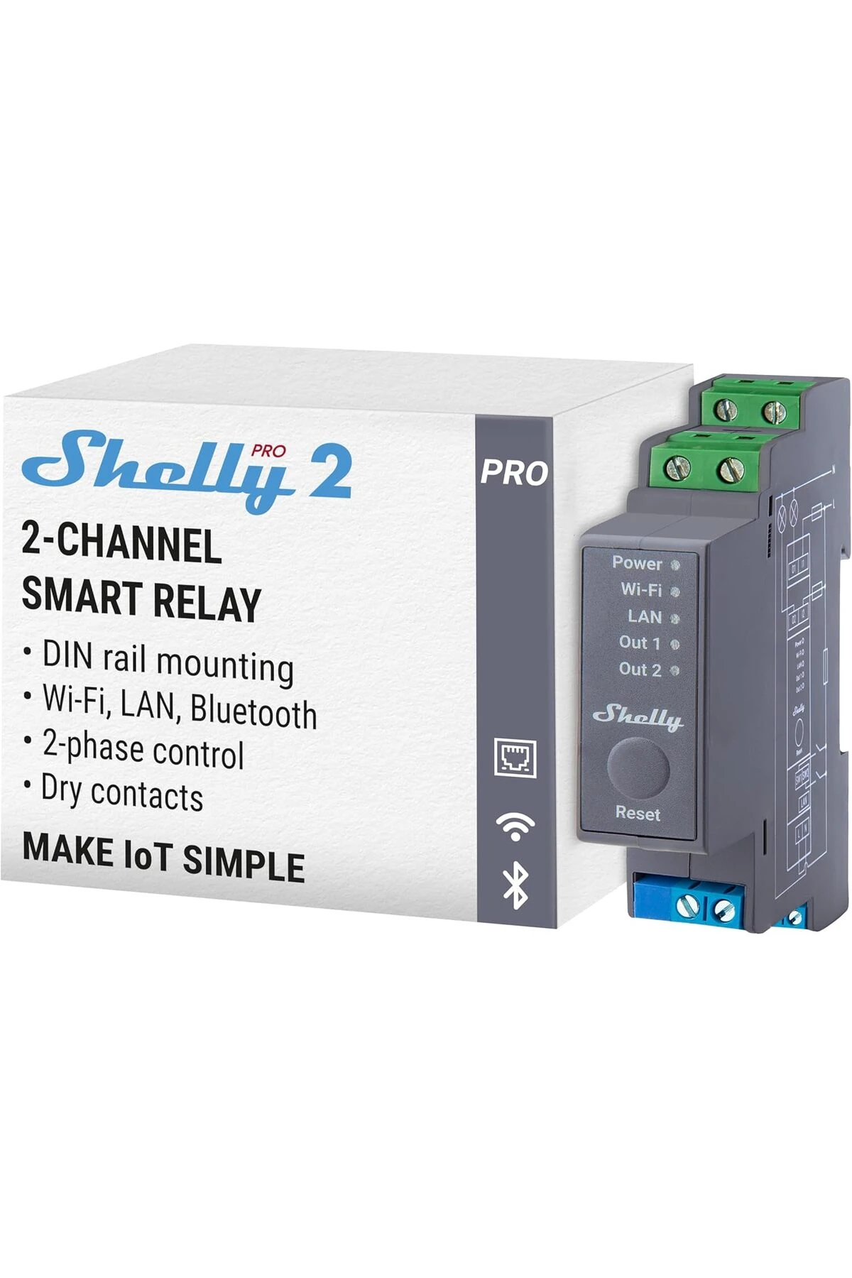 snShop Pro 2 - Wi-Fi, LAN ve Bluetooth 2 Kanallı Akıllı Röle Anahtarı, Ev Otomasyonu, Alexa ve