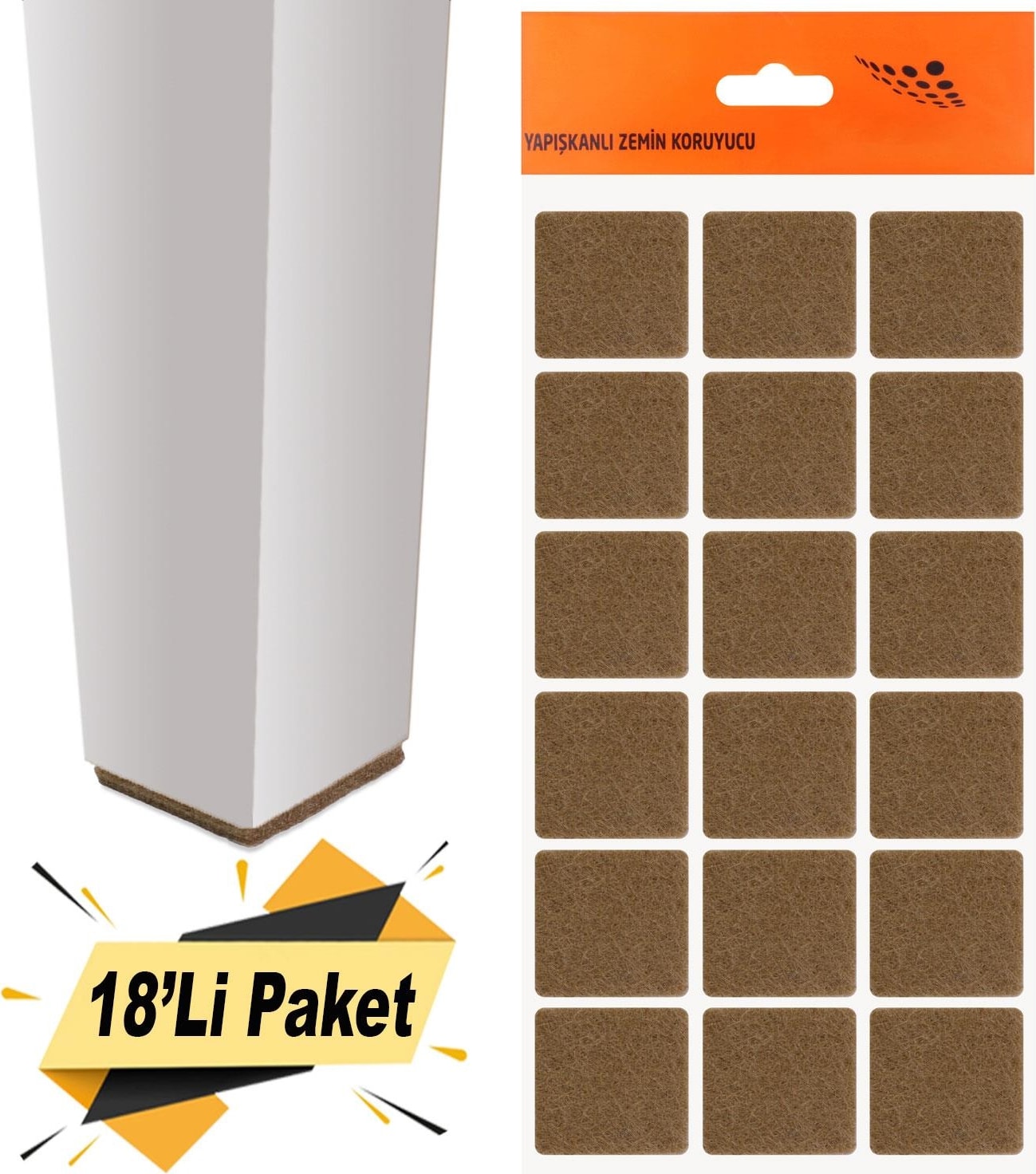 Yapışkanlı Mobilya Masa Sandalye Parke Zemin Ayak Koruyucu Kaydırmaz Keçesi 35x35 Mm (18'Lİ PAKET)