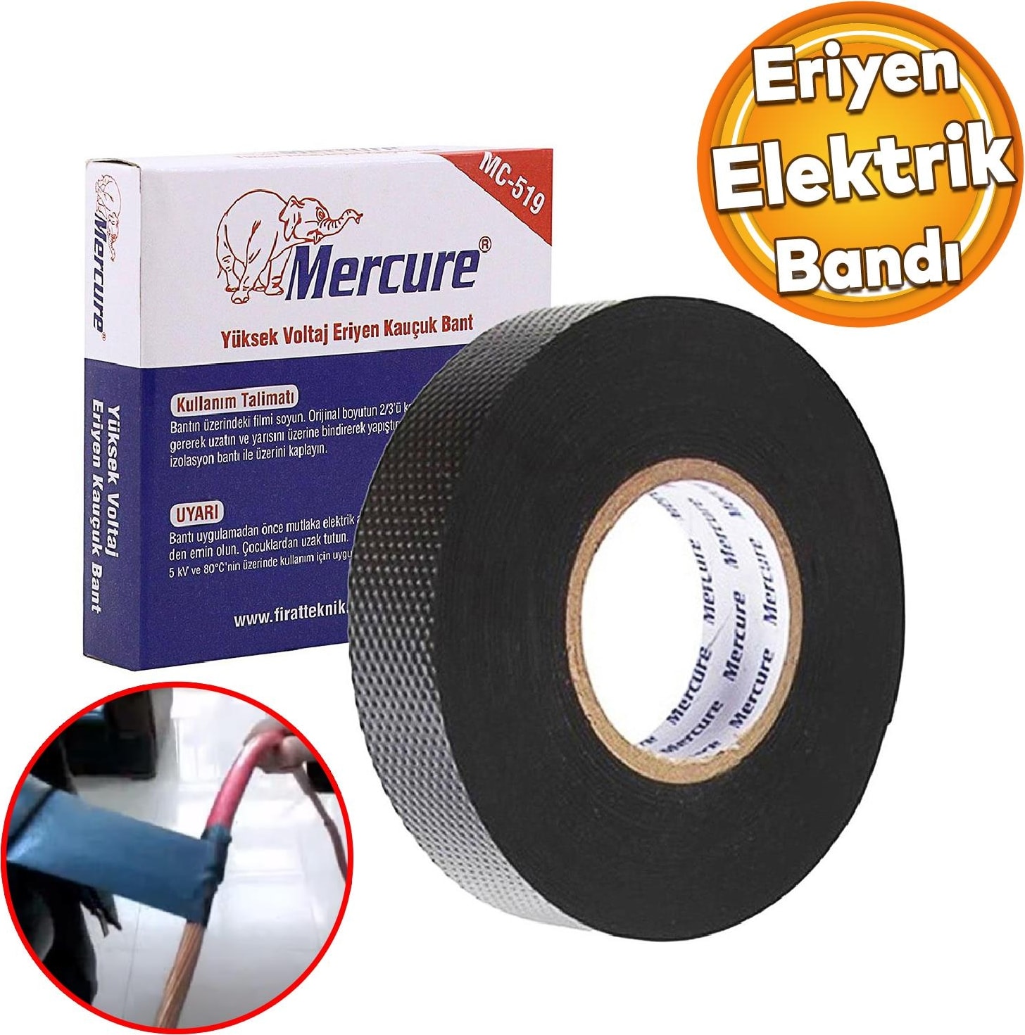 OZKUVVET Eriyen Bant Mercure Su Altı Kablo Elektrik Elektrikçi Su Yalıtım Sızdırmaz Bandı 19X0,8X5 mt MC-519