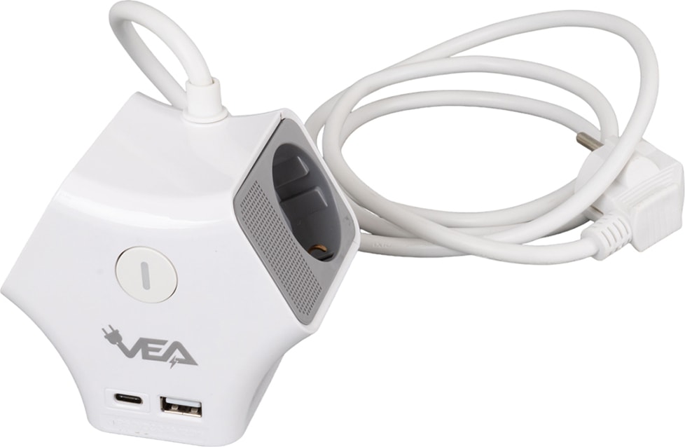 VE-G903YC 3'lü Usb+ Type-C Girişli Anahtarlı 1.5 Metre Grup Priz