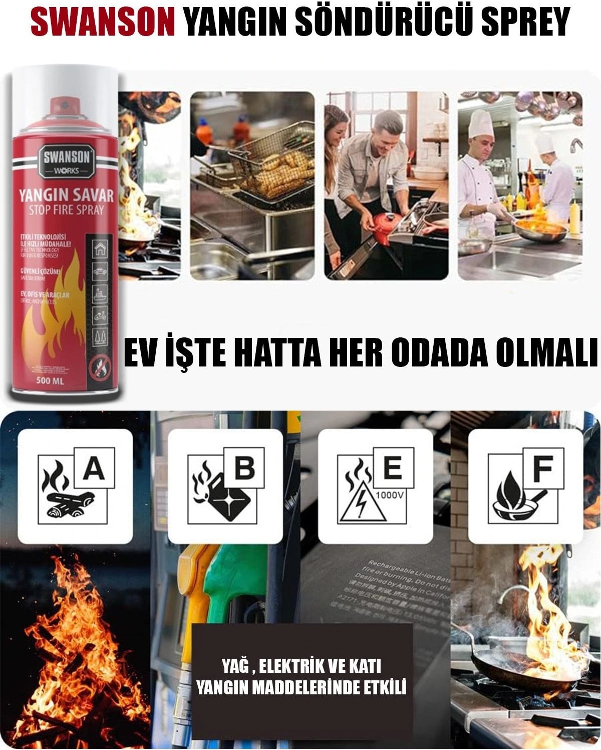 3 Adet Yangın Söndürücü - Yangın Savar Sprey 500ML + 500 ml + 500 ml Ev - Ofis - Oto Araç Ateş Boğucu Köpük Tabaka Oluşturur (5047)