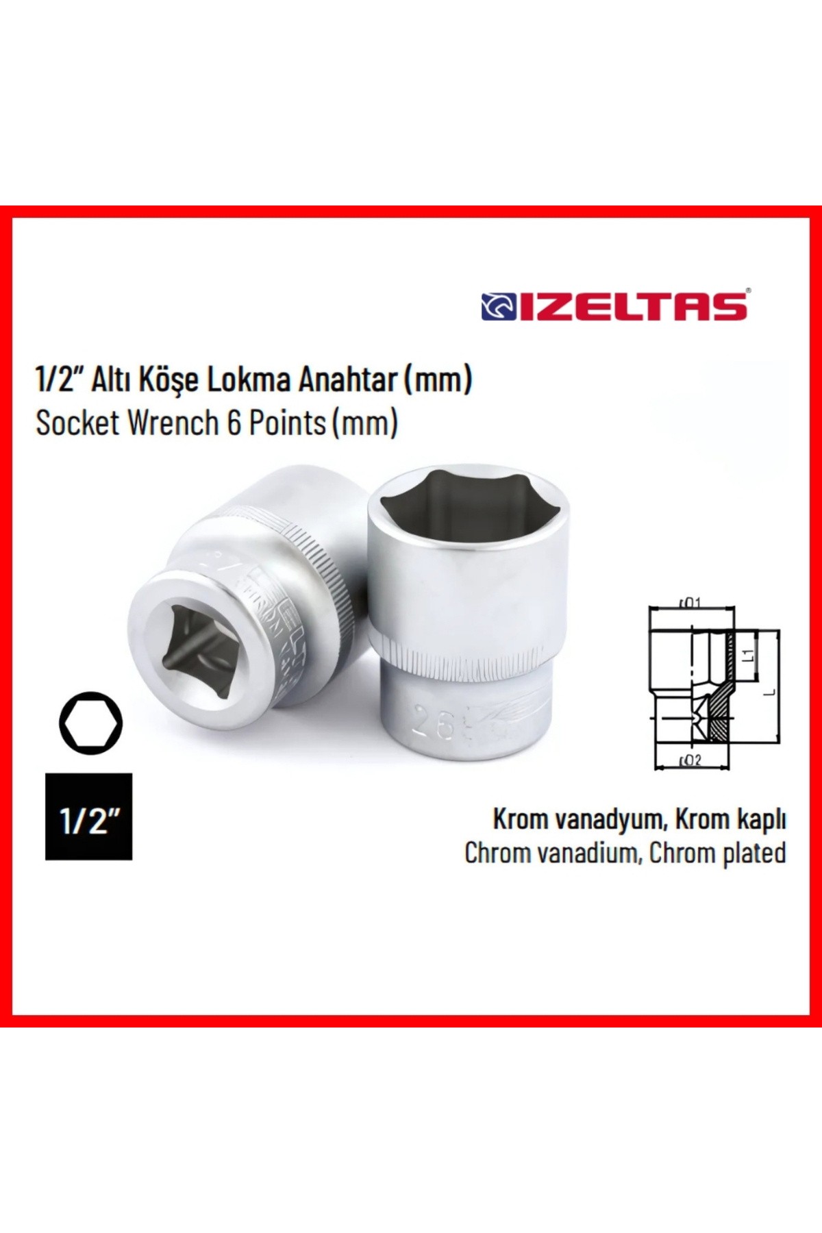Altı Köşe Lokma Anahtar, 1/2 İnç 11 mm, Yüksek Tork Dayanımı