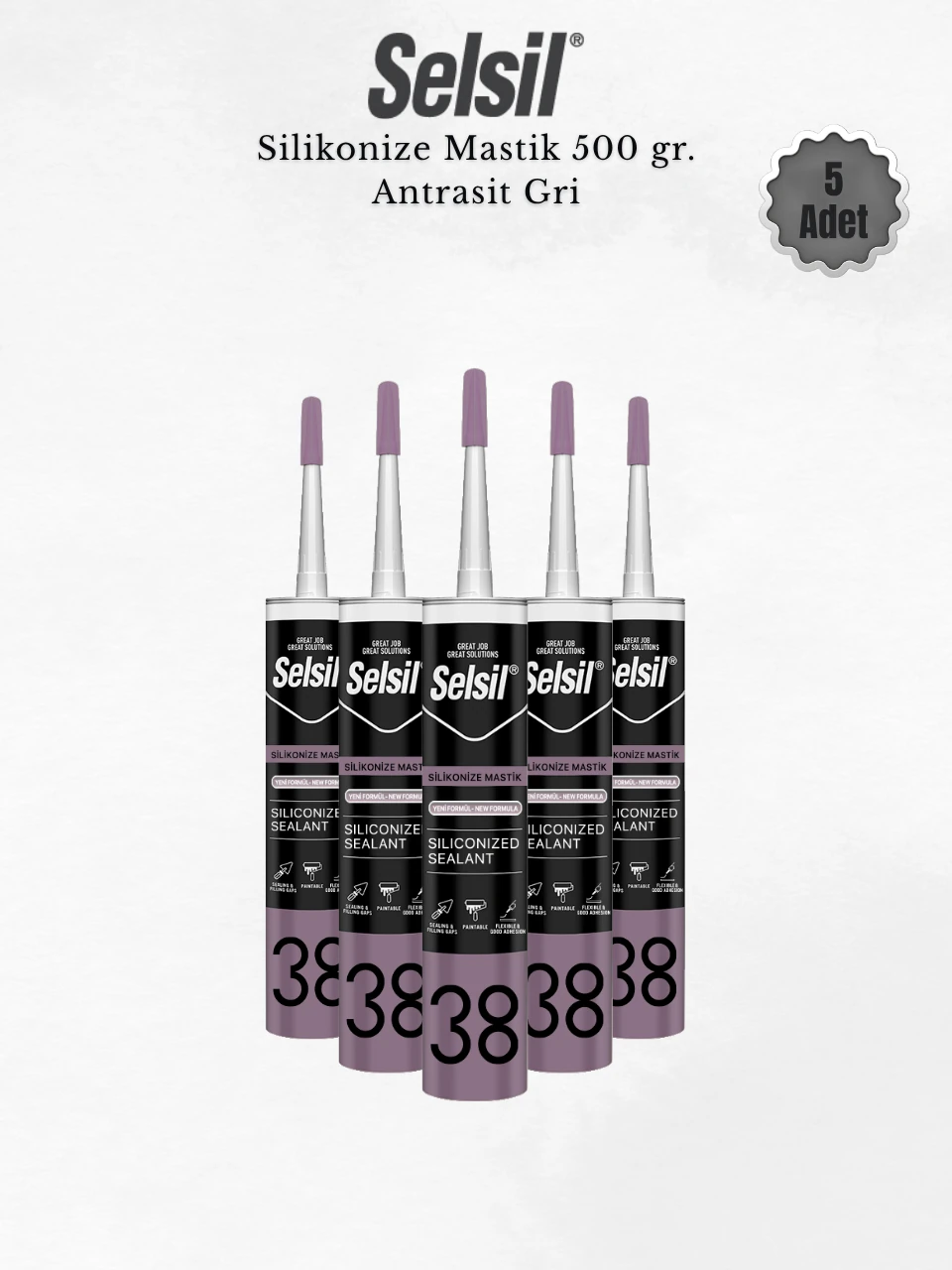 Silikonize Antrasit Gri Mastik 500 Gr. 5 Adet