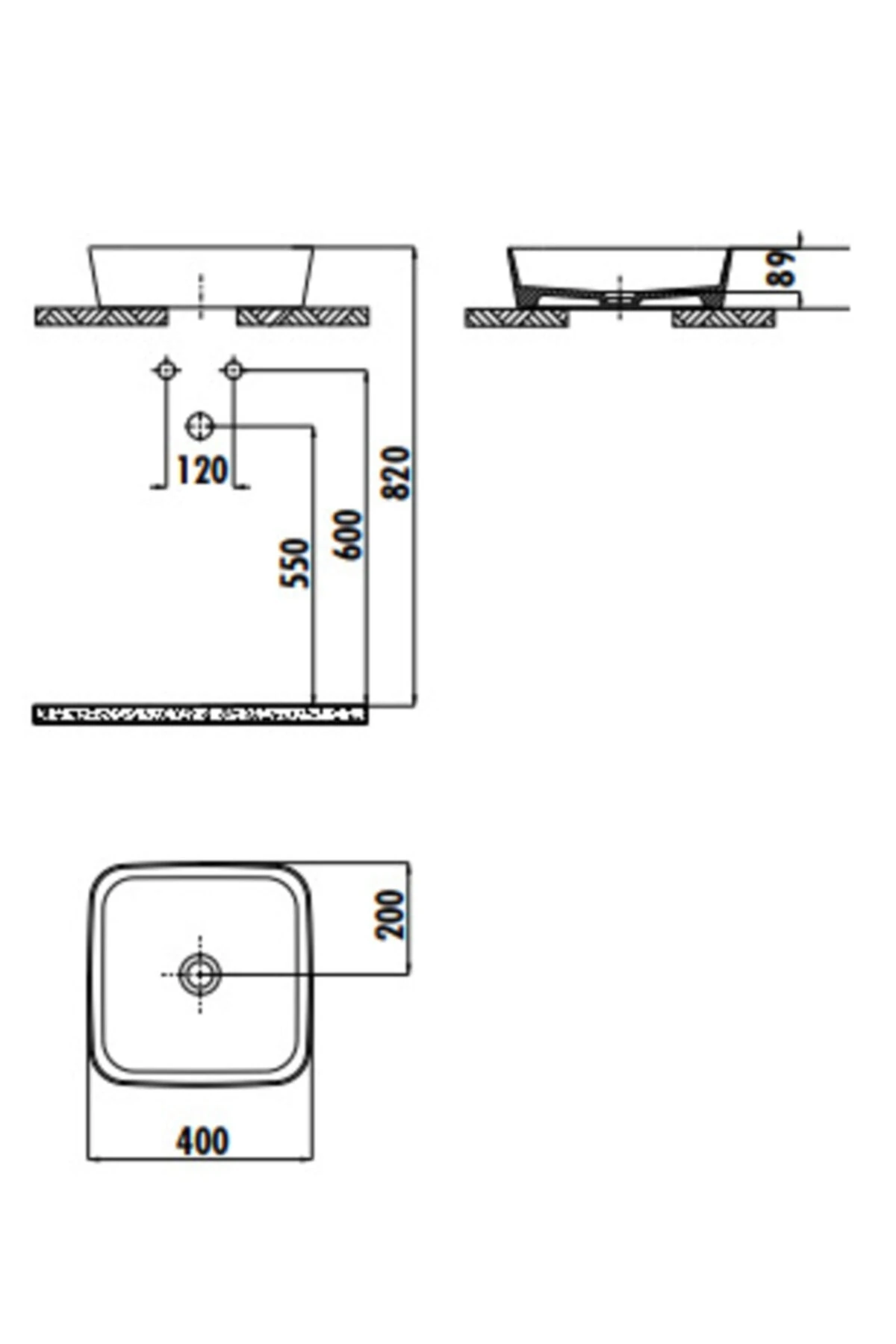 Tezgah Üstü Çanak Lavabo Lp040 Loop 40x40 cm