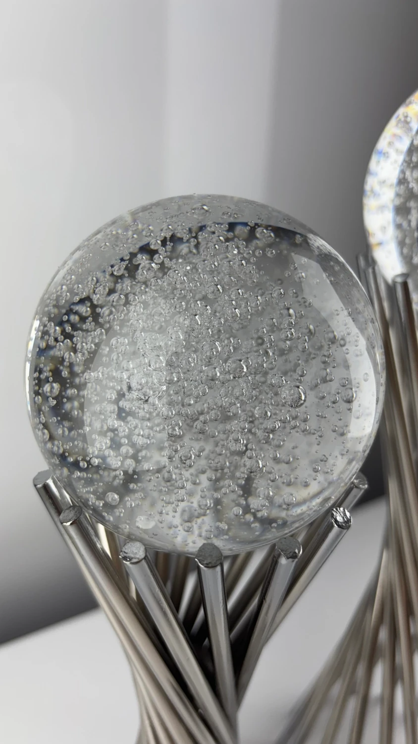 Gümüş Kabarcık Küre 2'li Metal Biblo Obje Ev Aksesuar Masa Konsol Orta Sehpa Dresuar Salon Ofis Dekor