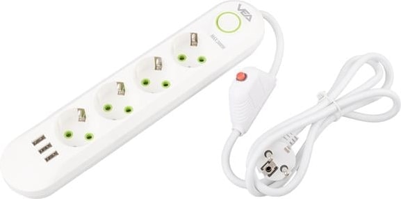 VA-21560 4'lü 3 Usb'li 1.5 Metre Akım Korumalı Priz Beyaz