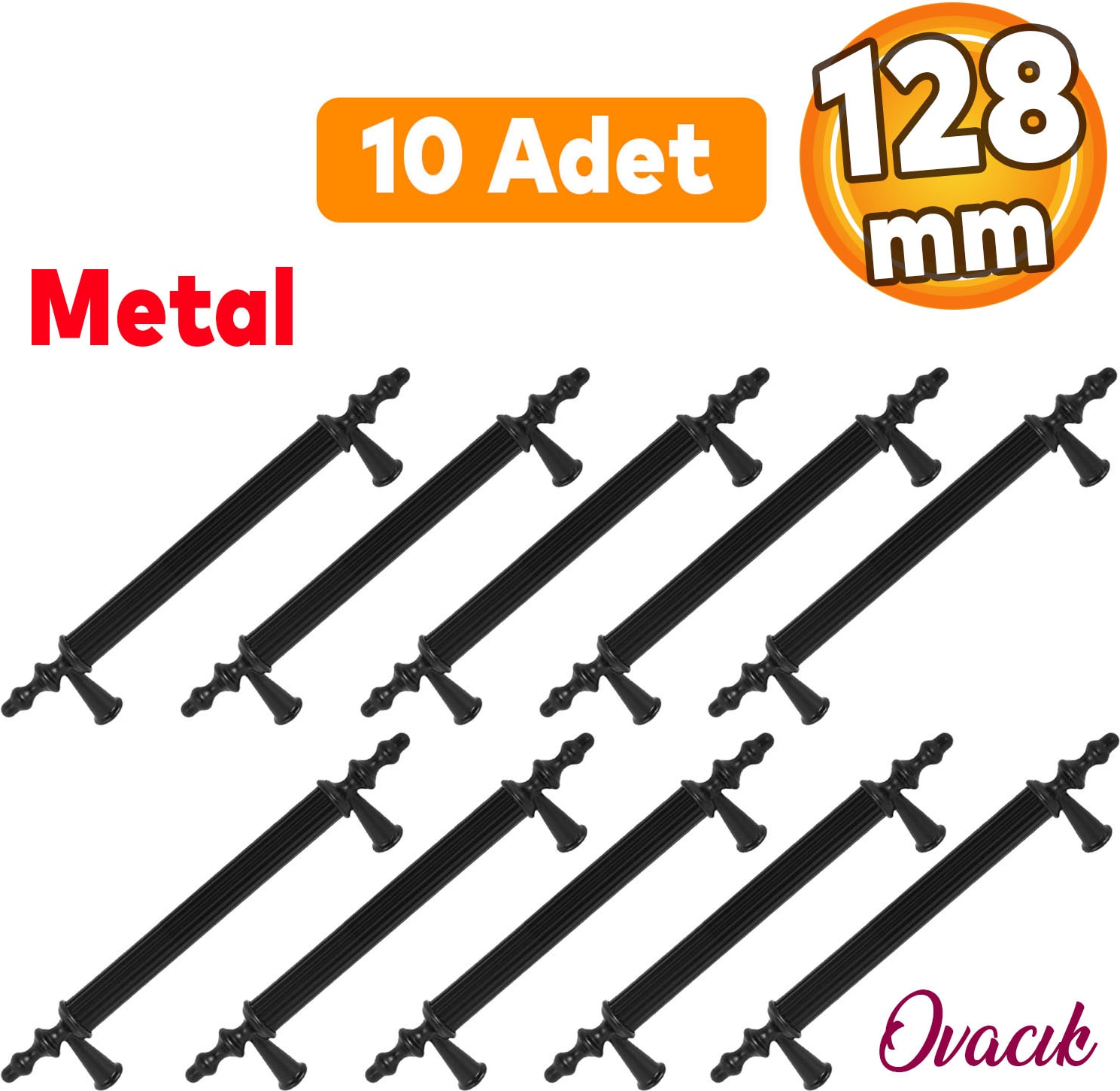 10 Adet Ovacık Mobilya Mutfak Dolap Çekmece Dolabı Kapak Metal Siyah Kulpu Kulbu Kulpları 128 mm