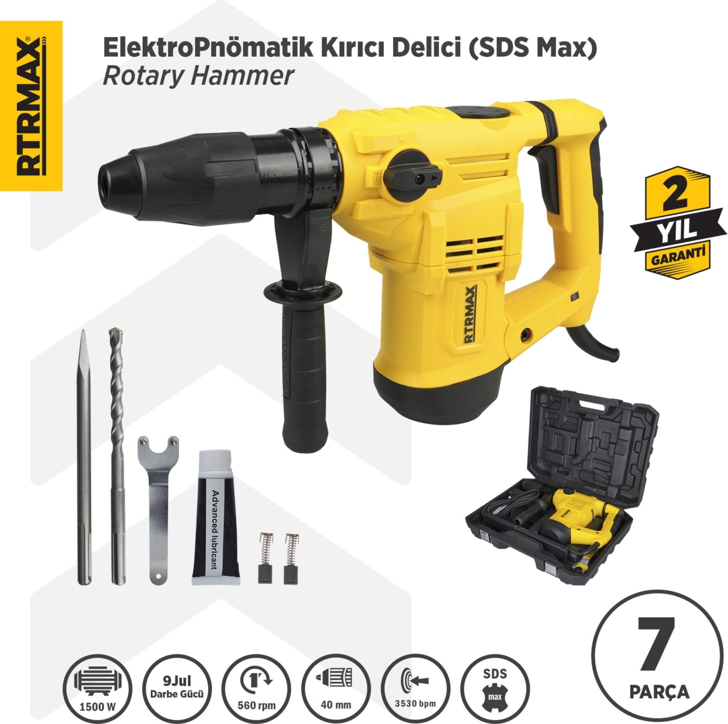 RTM240 Elektropnömatik Sds Max Kırıcı ve Delici 1500 W 9.0 Jul 40 mm