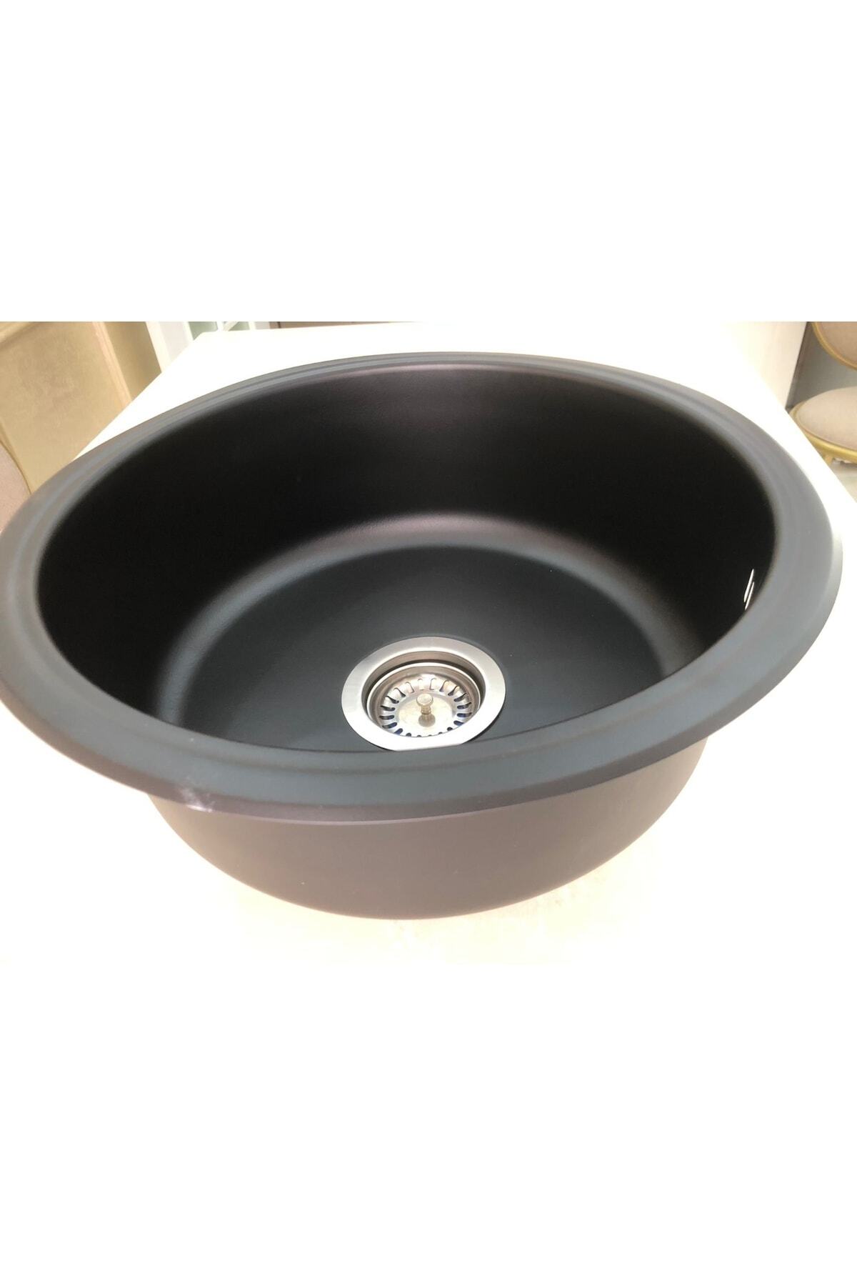 44*44 Tezgaha Üsten Takmalı Grenli Kaplama Siyah Krom Evye