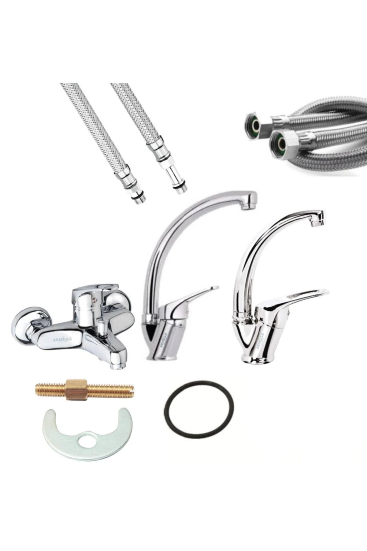 Armilla 3’lü Mix Kuğu Set Banyo - Lavbo - Mutfak Eviye Musluğu Çeşmesi Bataryası Çift Su Girişli