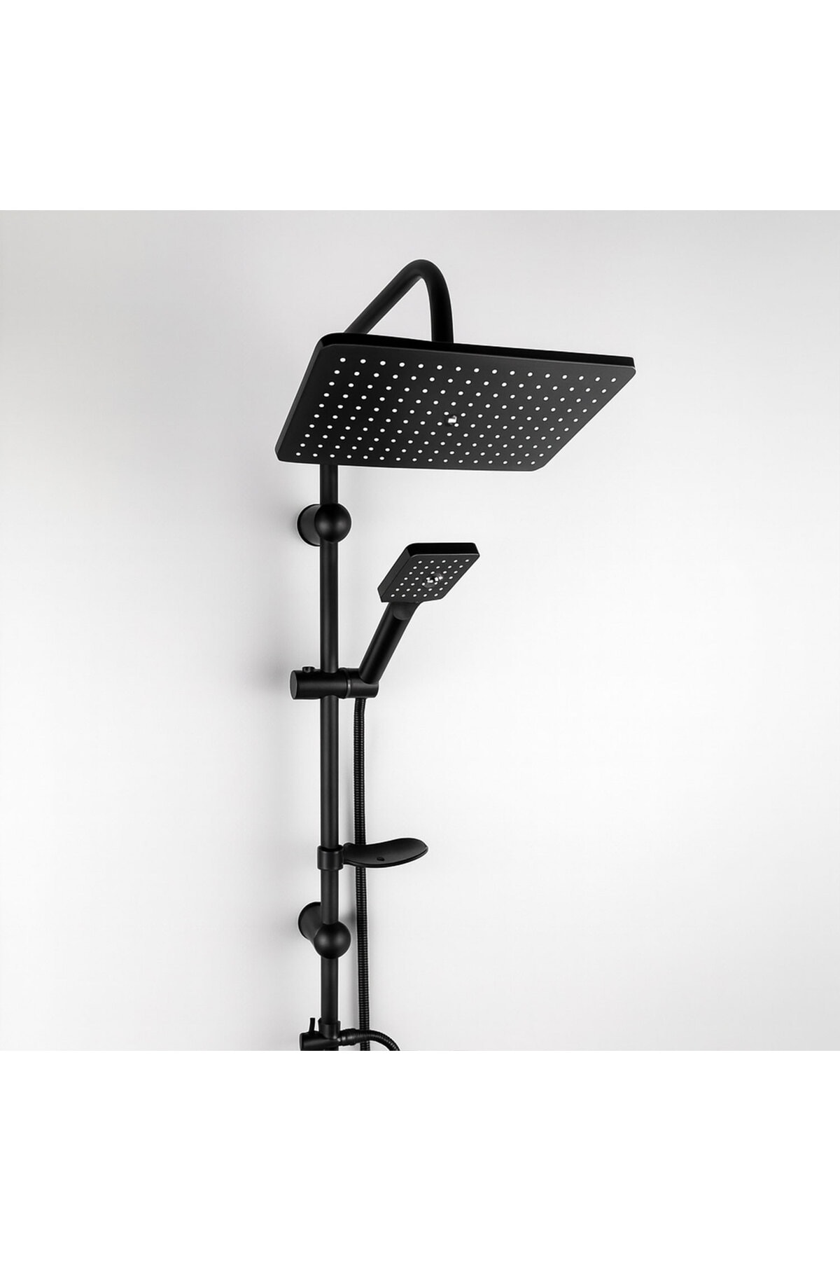 Robot Tepe Duş Seti Tam Takım Mat Siyah Lüks Yağmurlama Başlıklı Vidalı Duş Sistemi Banyo Duvar Tipi