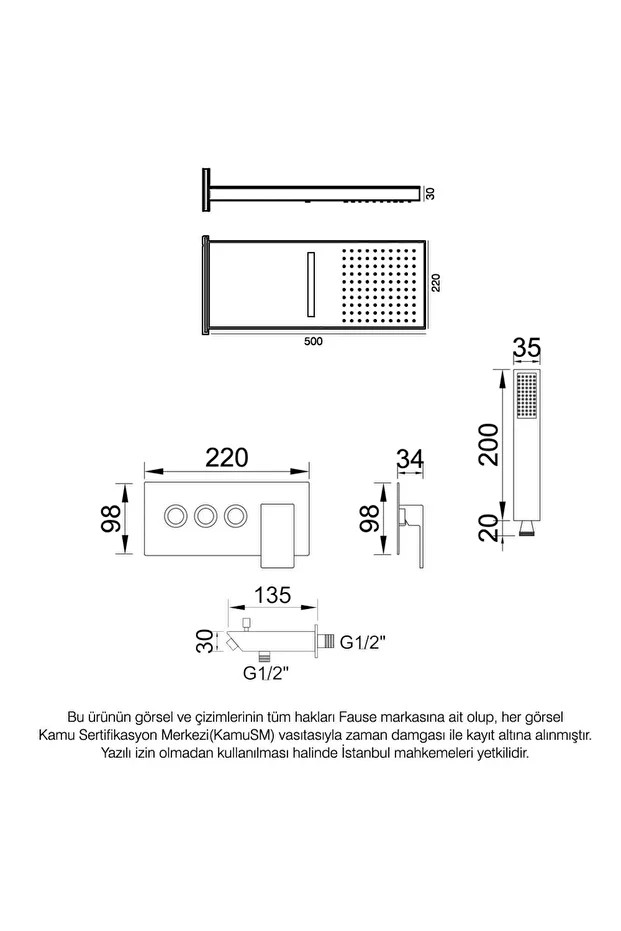 Ankastre Comfort Panel Şelale Duş Seti Siyah Fau111-b
