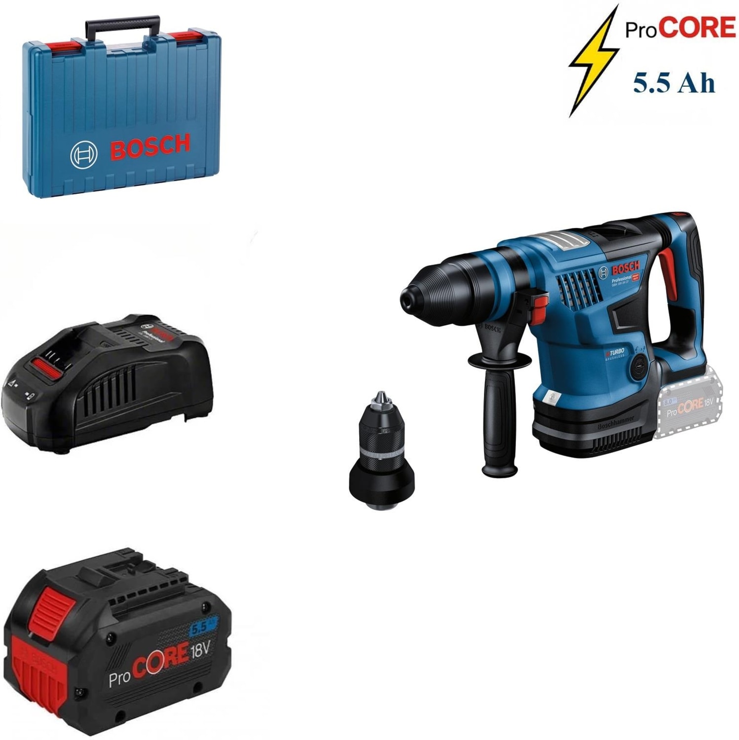 BOSCH Gbh 18V-34 Cf 1x5,5 Ah Procore Akülü Sds-Plus Kırıcı Delici