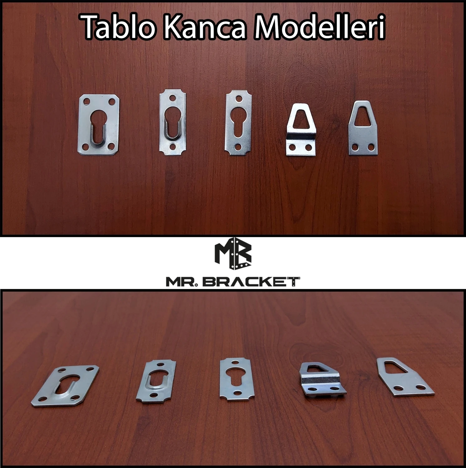 10 Ad. Tablo Kancası Düz Model - Metal Çerçeve Askısı Aparatı - Vidalı Fotoğraf Resim Asma Kancası