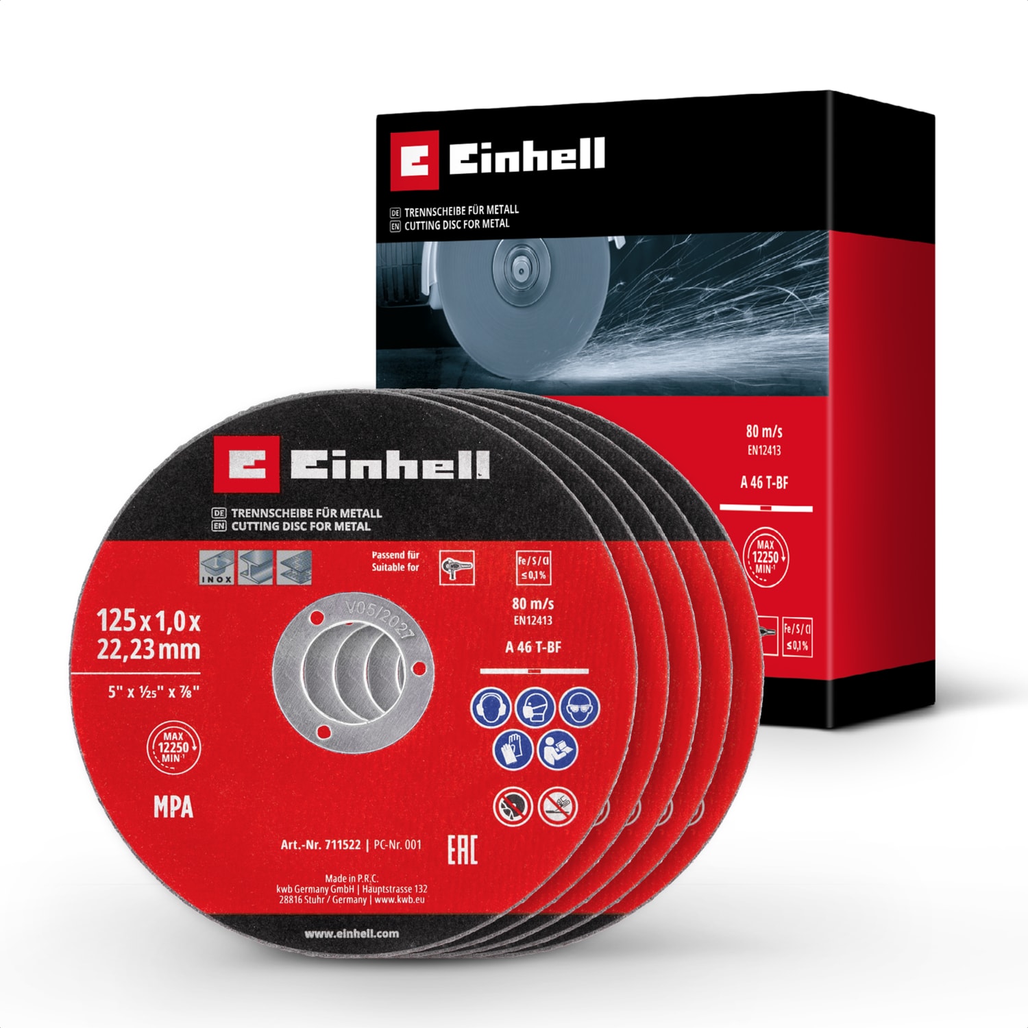 5'li İnce Metal Kesme Diski Seti, Ø 125 mm (1 mm Kalınlık, MPA Sertifikalı, Uzun Ömürlü, Hassas, Avuç Taşlama Makineleri için) - 49711522