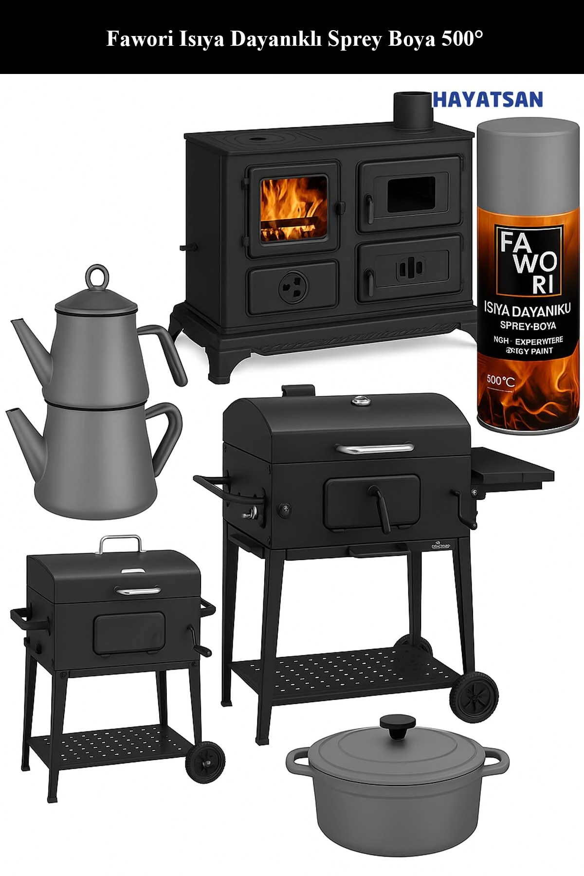 Isıya Dayanıklı 500° Sprey Mat Eksoz Fırın Pelit Sobası Boyası