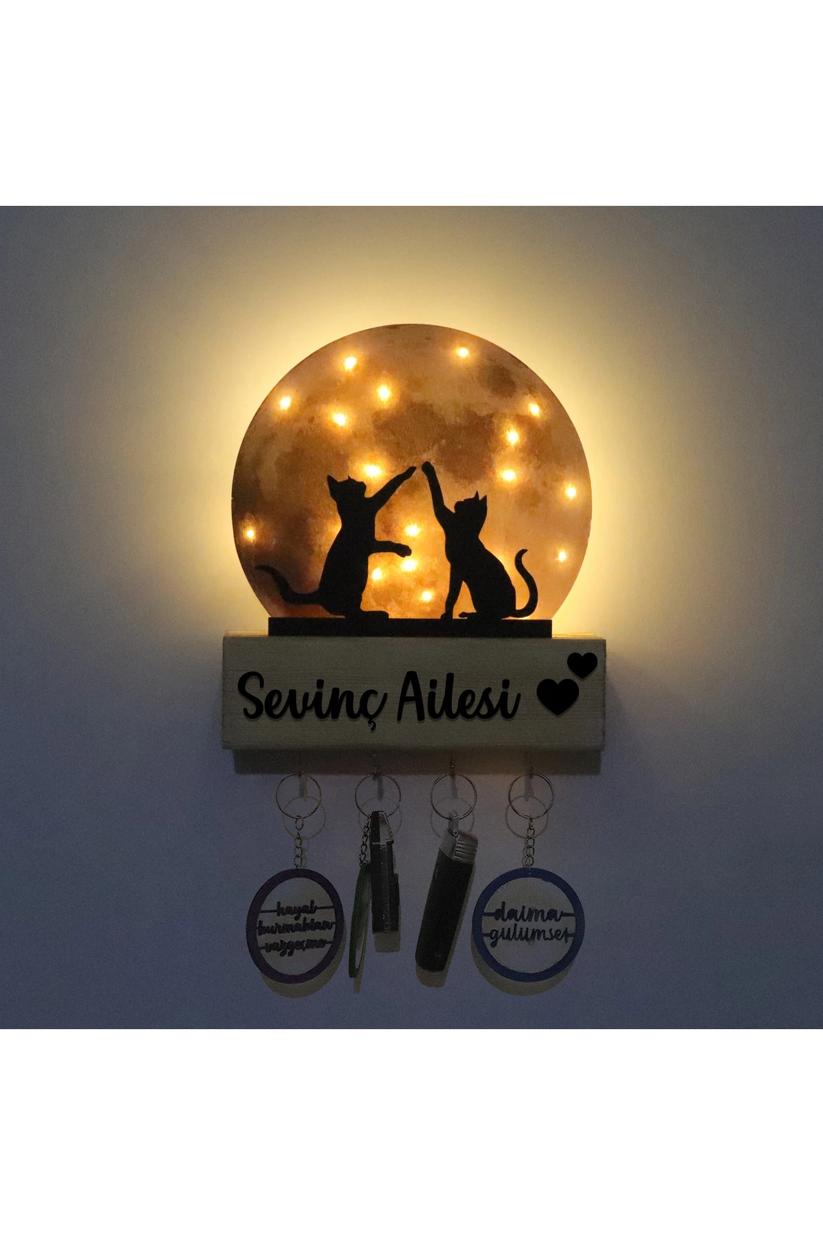 Led Işıklı Pleksi Dolunay Kişiselleştirilebilir Dekoratif Biblo Harvey Kediler Anahtar Askılığı