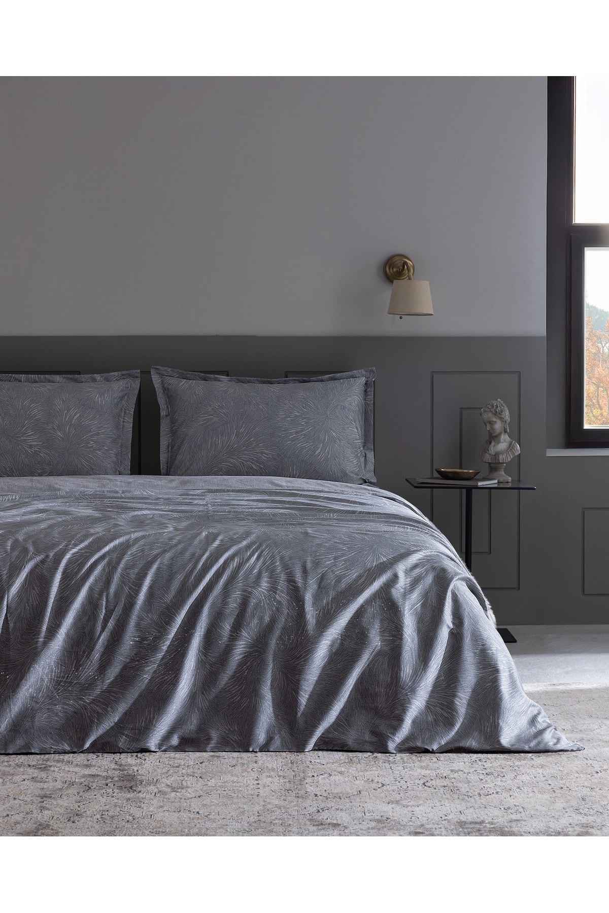 Vannes King Size %100 Pamuk Baskılı Saten Nevresim Takımı - Taş