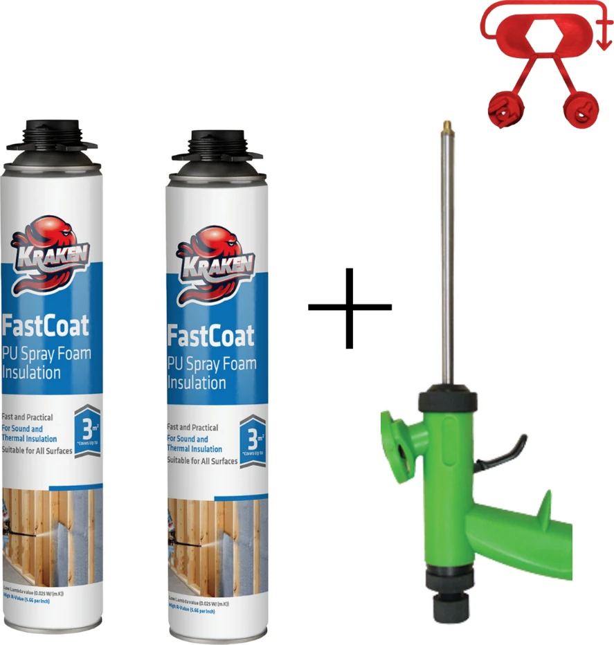 Sprey Poliüretan Isı ve Ses Yalıtım Köpük 2 Adet x 930 Gr + 1 Adet Tabanca