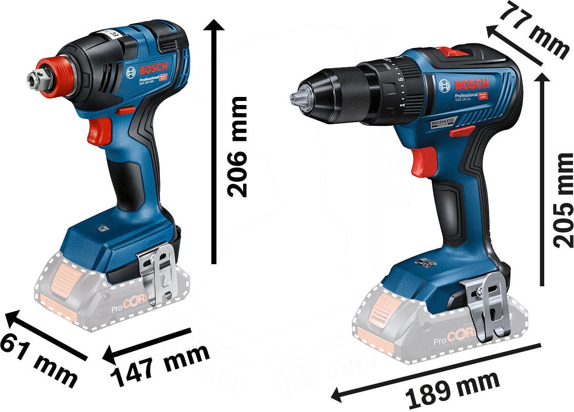 GSR 18V-50 Akülü Vidalama + GDX 18V-200 Akülü Somun Sıkma + 2x4.0Ah Akü + Akü Şarjı + L-Boxx Set