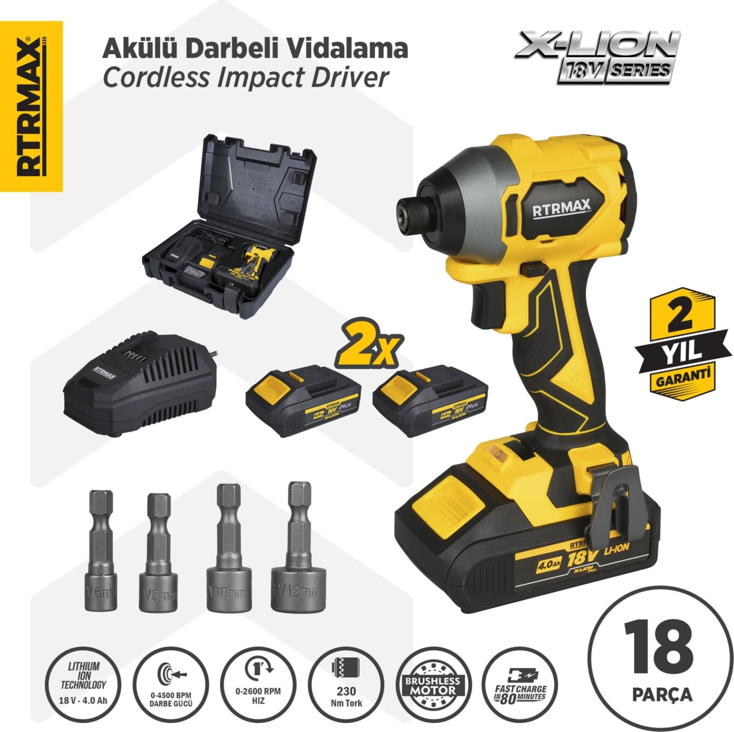 RTX3050 Şarjlı Torklu Vidalama Kömürsüz 230Nm 2x4 Ah Plus Çift Akü Hızlı Şarj X-Lion - Akü Dahil
