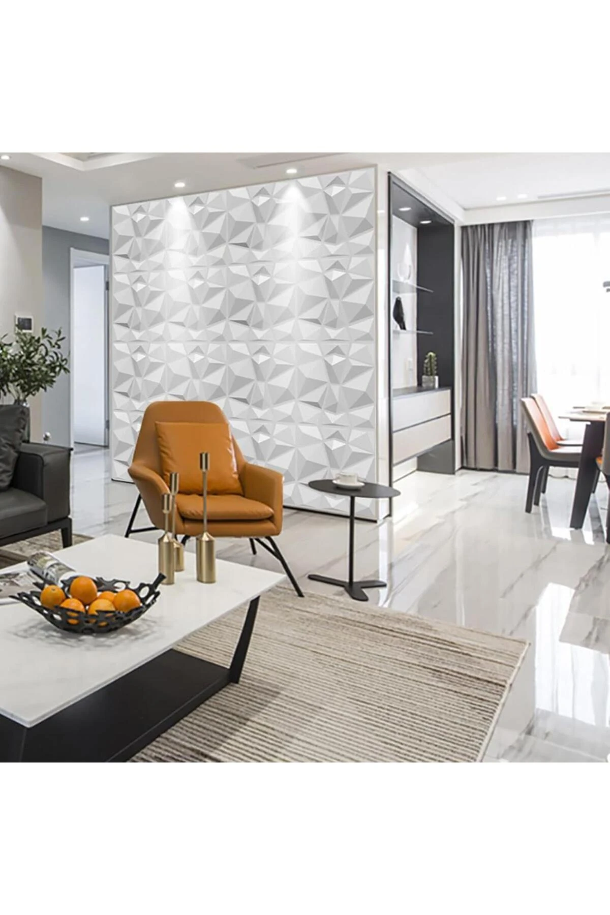 Beyaz 3D Abs Geometrik Desenli PVC Dayanıklı Duvar Paneli 50cmx50cm 1 Adet Silinebilir Tavan Otel