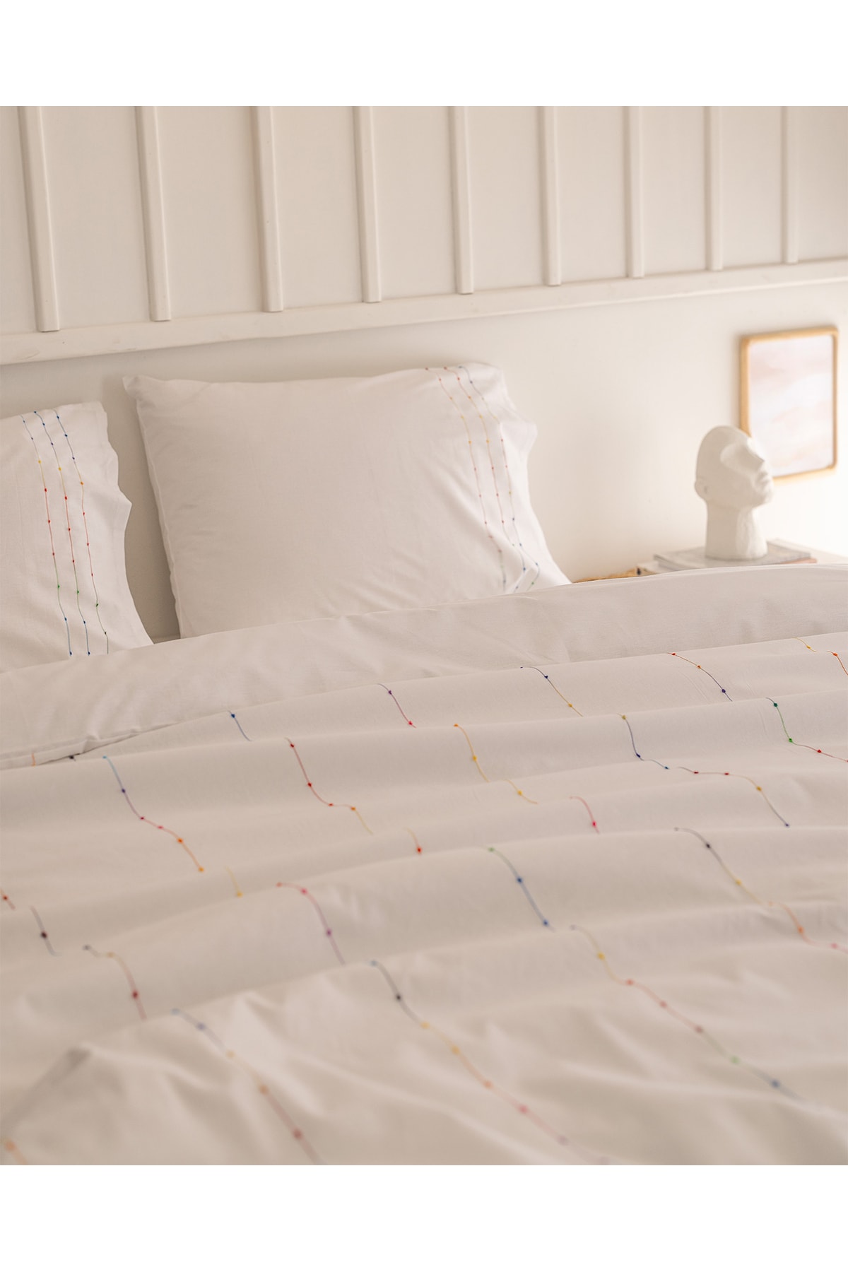 Estampe King Size %100 Pamuk Ranforce Nakışlı Nevresim Takımı - Beyaz