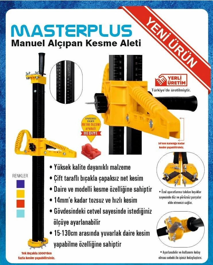 Masterplus Manuel Alçıpan Kesme Aleti Düz ve Yuvarlak Kesim Yerli Üretim