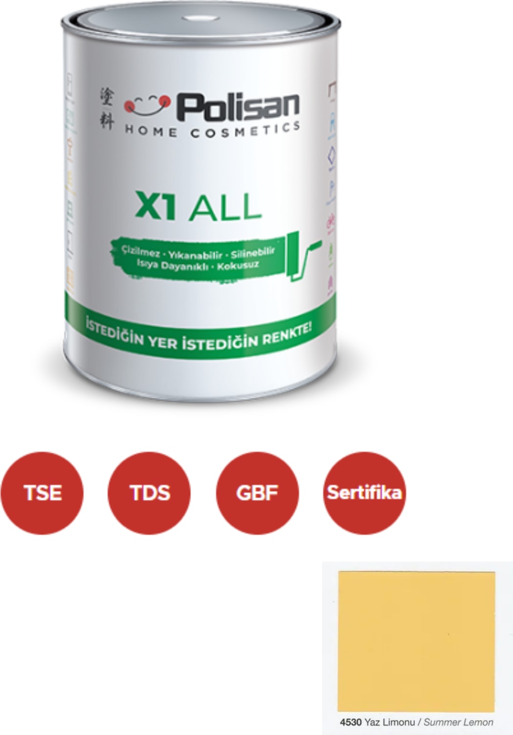 POLİSAN X1 All Dönüşüm Boyası 0,75 Lt Yaz Limonu / 4530