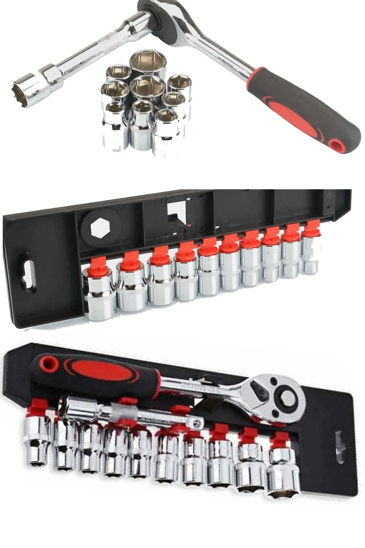 12 Parça 1/2" Cırcırlı Lokma Takımı Seti Standlı Cr-V Çelik Lokma Anahtarı Seti 8 mm - 24 mm