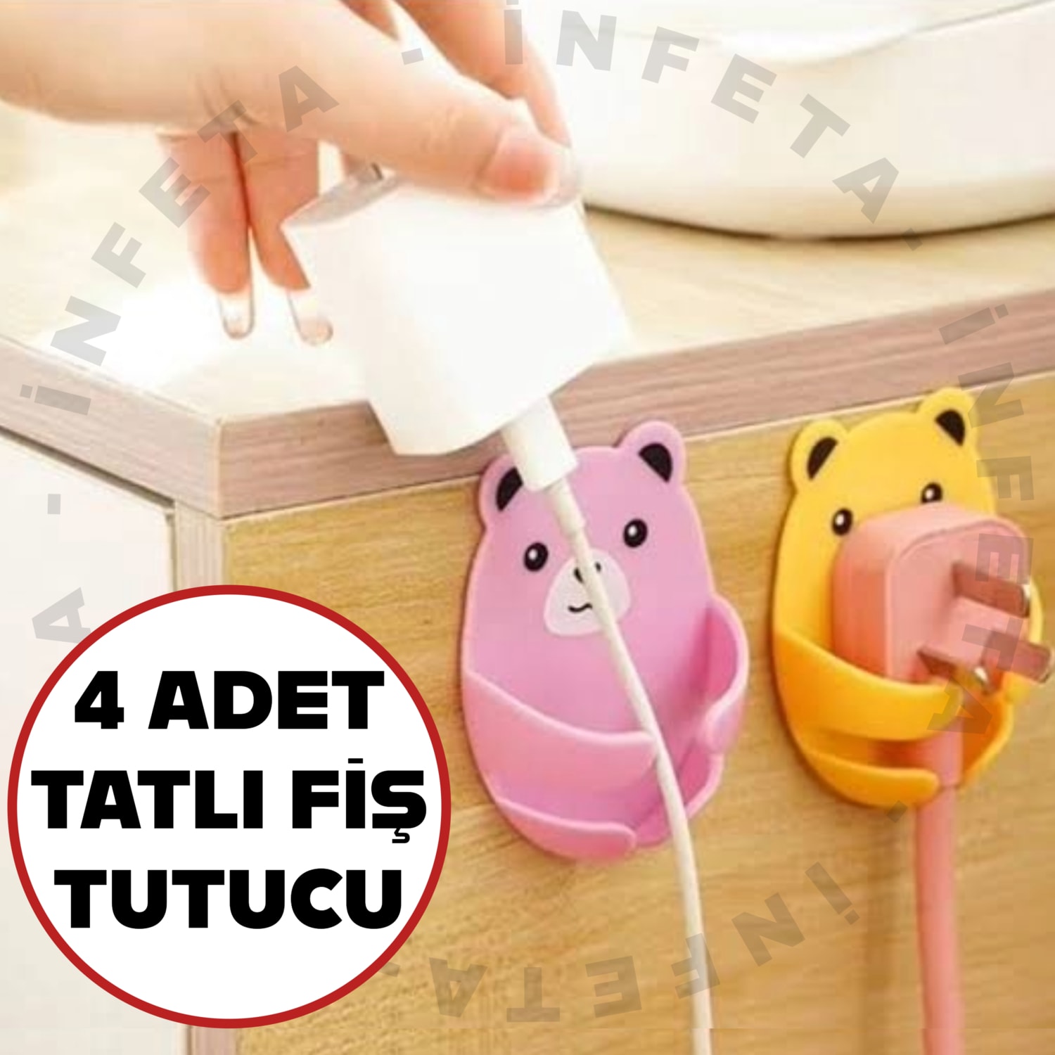 4 Adet Sevimli Fiş Kablo Tutucu Kendinden Yapışkanlı Fiş Tutucu