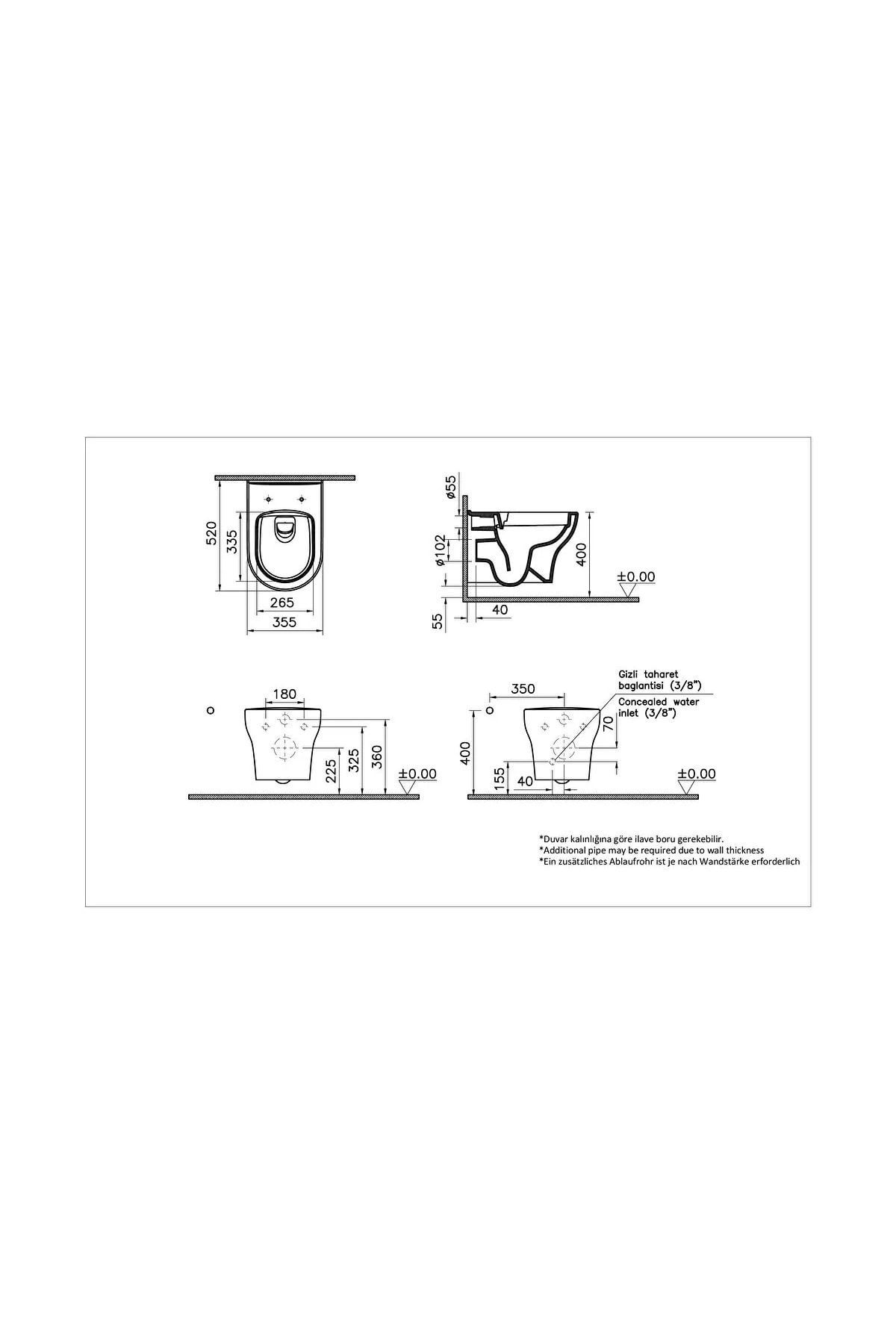 7786L003-0090 Vitra Zentrum Round SmoothFlush Asma Klozet, 52 cm