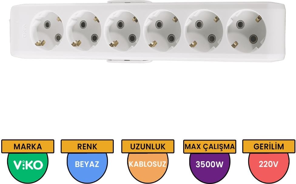 Klemensli (Kablosuz) Topraklı Çocuk Korumalı Altılı Priz