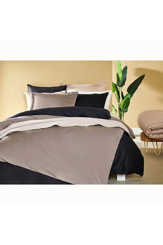 Mix&Match Pamuk Saten Çift Kişilik Nevresim Kılıfı Taş