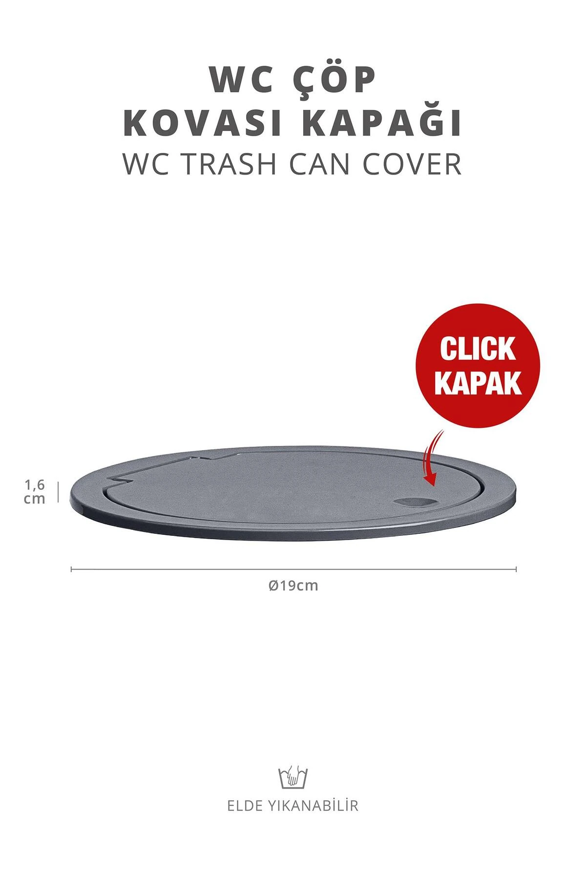 Antrasit Yuvarlak Yedek Çöp Kovası Kapağı