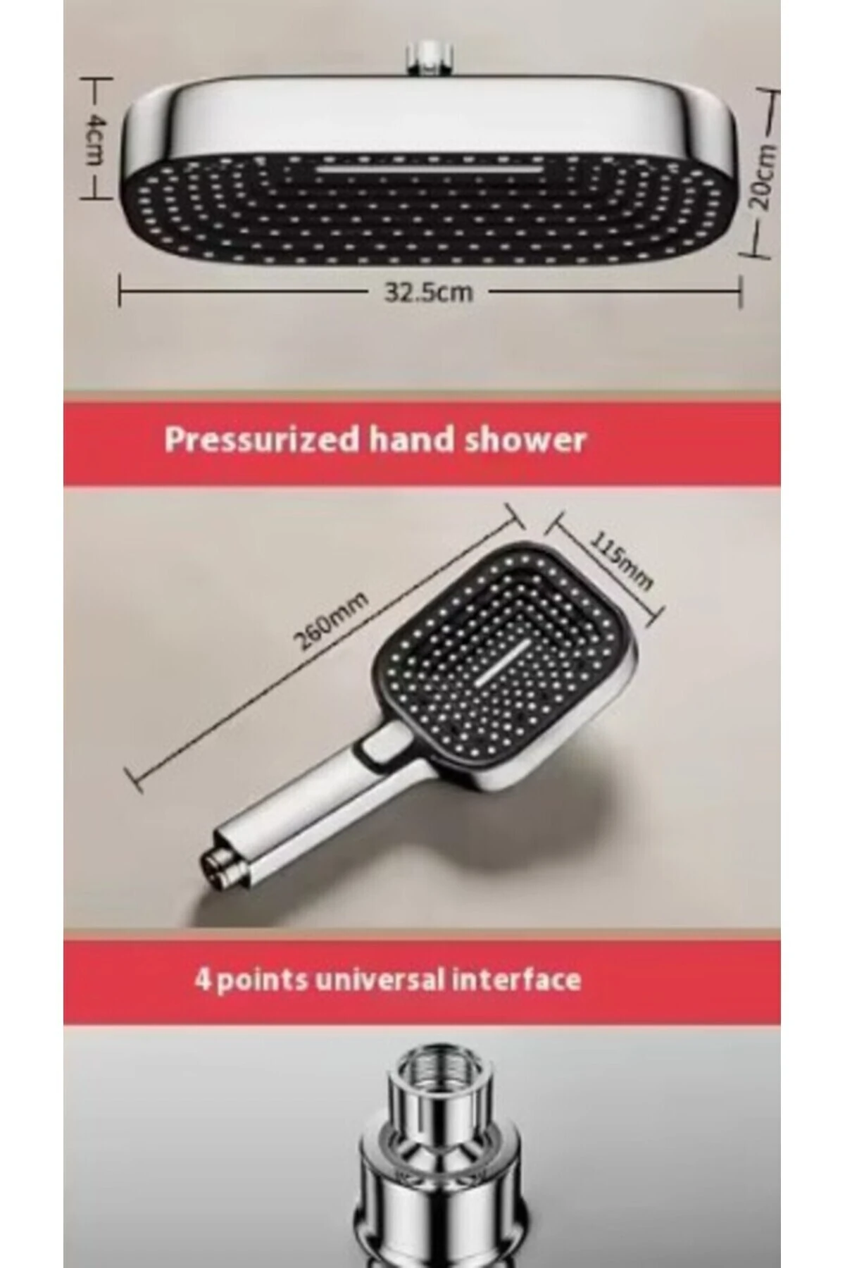 Lüks Siyah-Krom Yağmurlama Tepe Duş Seti