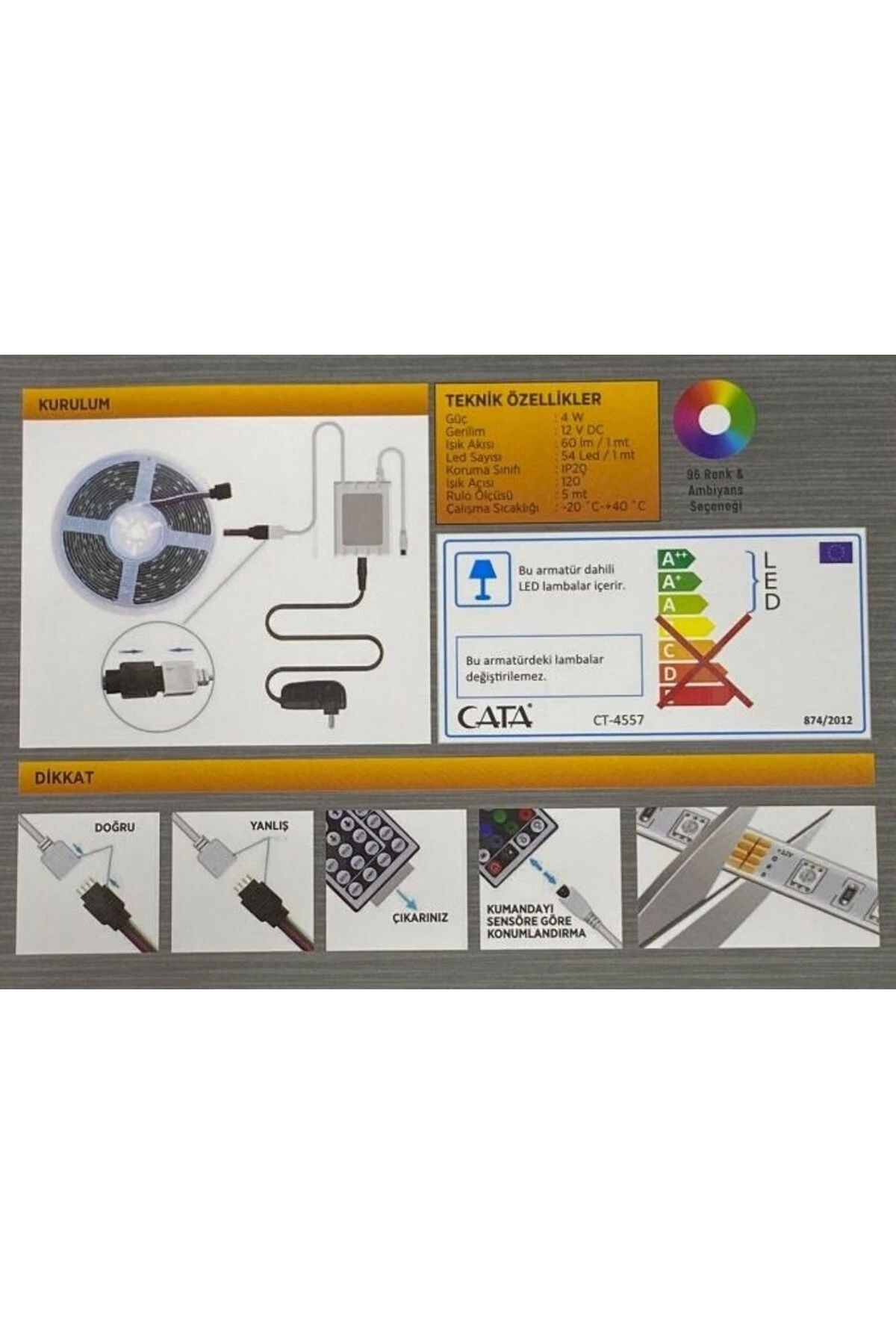 Ct-4558 Rgb Şerit Led Seti ( 5 Mt Rgb Led 352 Renk - Trafo - Rgb Kumanda )