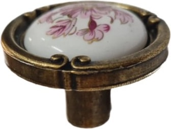 Porselen Düğme Kulp Metal Antiksarı Beyaz Motifli 02 / 5 Adet