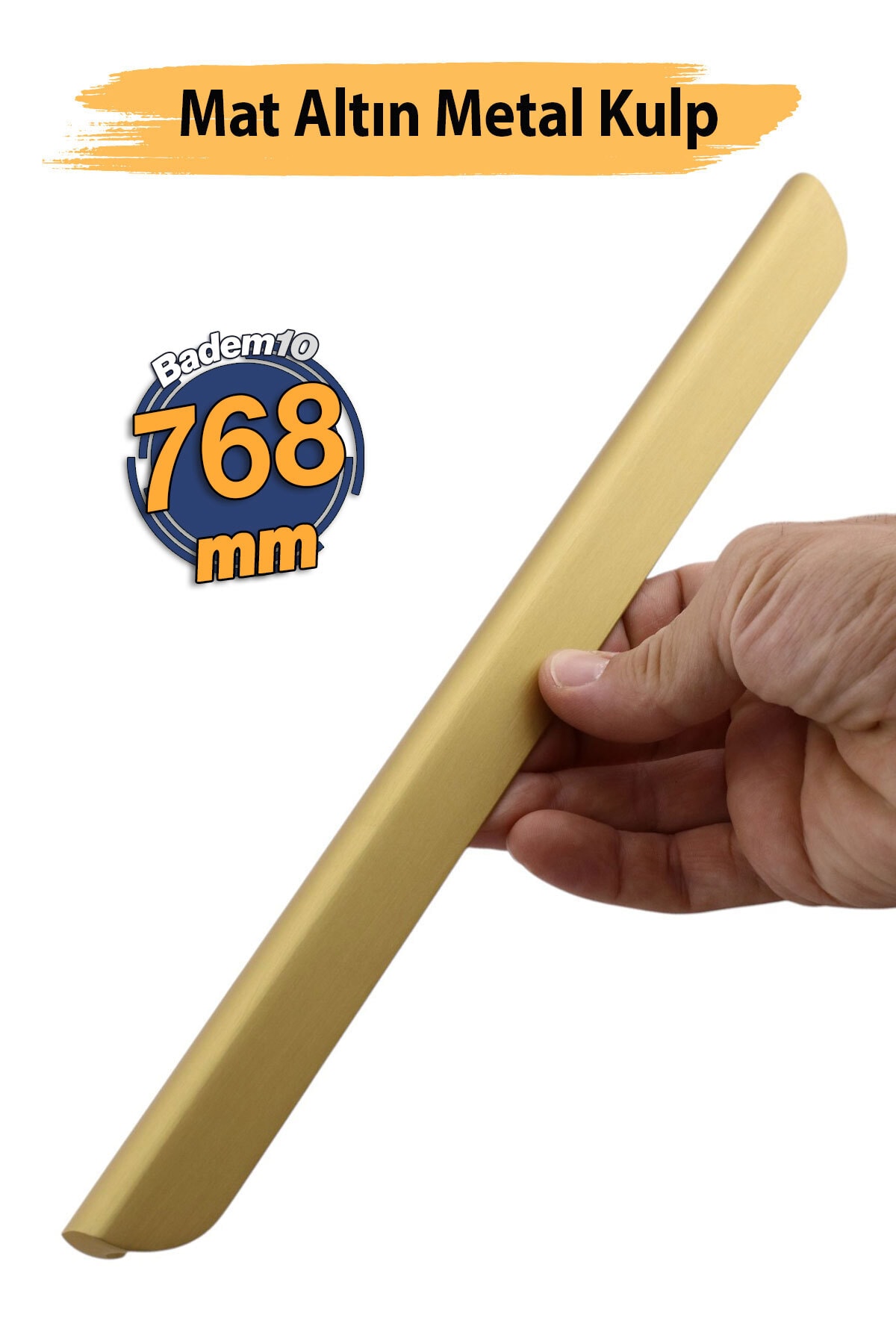 BADEM10 Fırat Mat Altın Gold Metal Gardırop Kulpu 768 mm Mutfak Vestiyer Banyo Mobilya Çekmece Dolap Kulplar