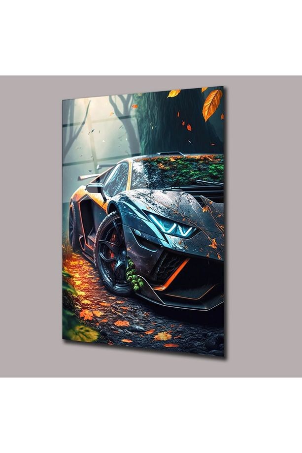 Led Farlı Lamborghini Araba Cam Tablo #PCT0640