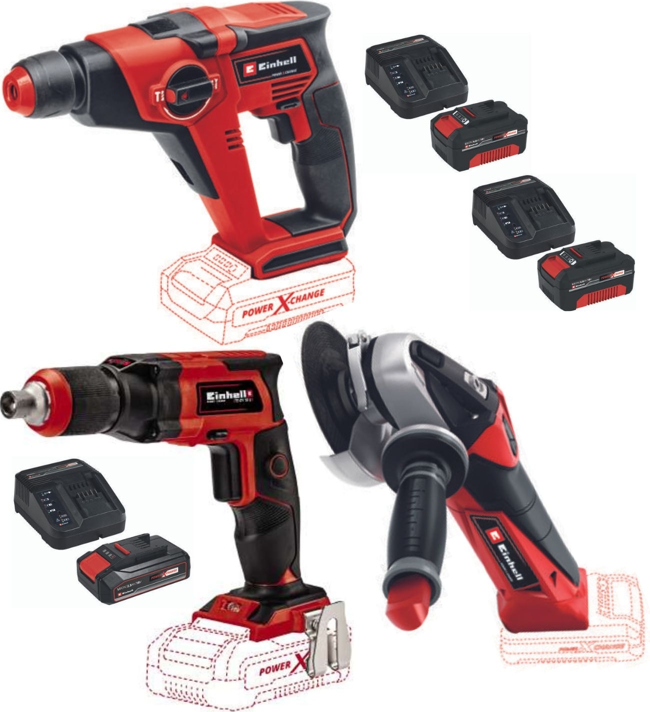 EİNHELL Te-Hd 18/12 Vidalama Matkap Te-Ag 18/115 Avuç Taşlama Te-Dy 18 Li Alçıpan Vidalama 2X4.0AH+2.5AH Starter Kit Akülü Set
