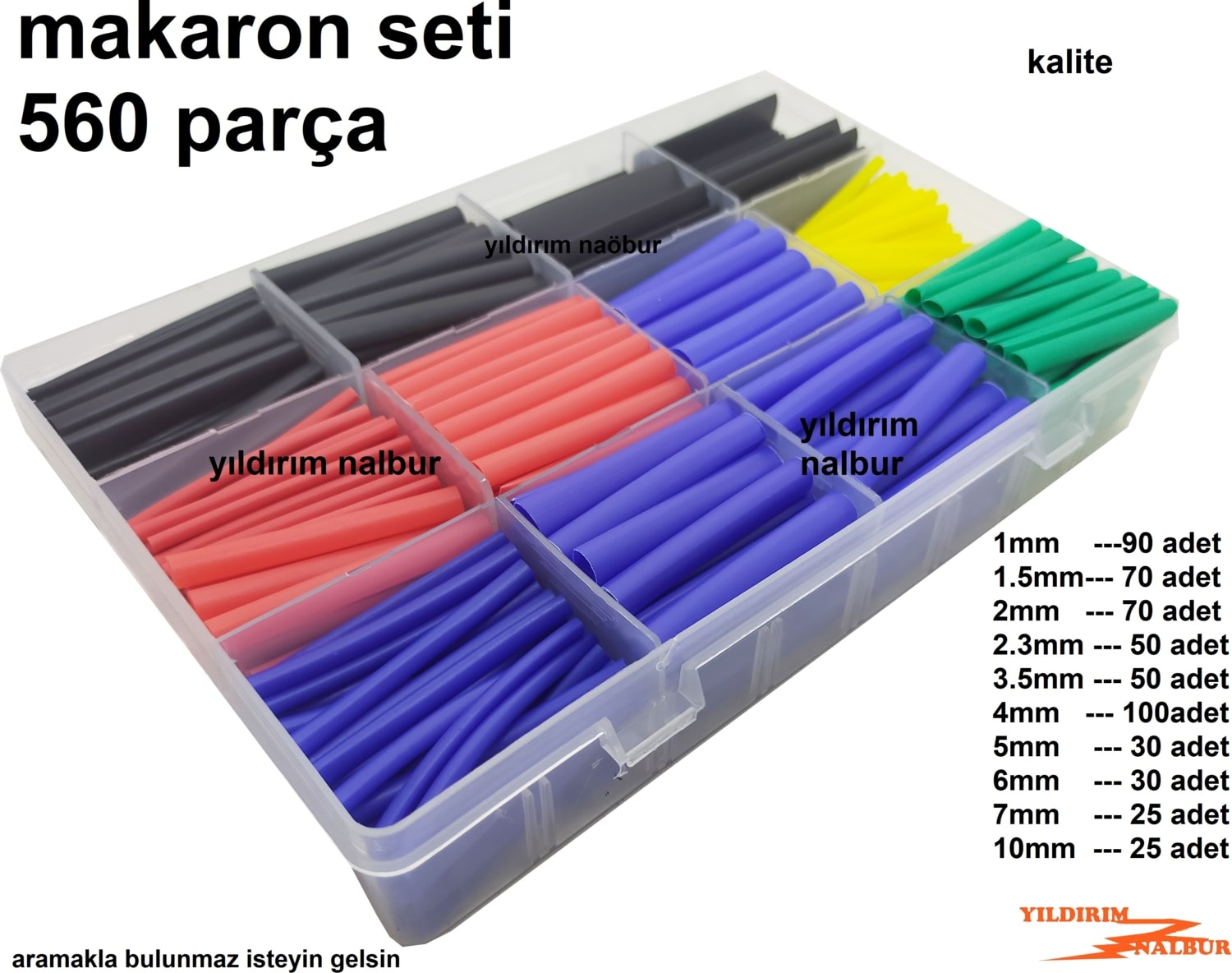 Makaron Seti 560 Parça 1mm x 10 mm Izole Etme Kablo Tamir